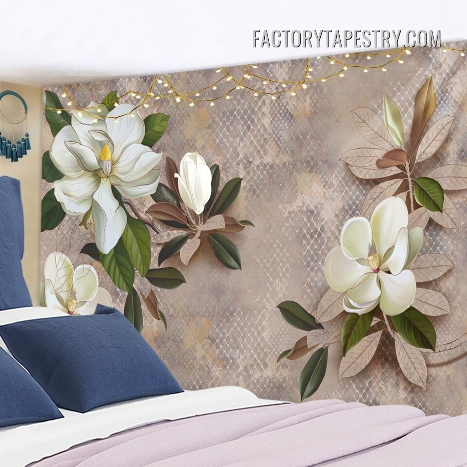 White Flowers I Floral Modern Wall Decor Tapestry