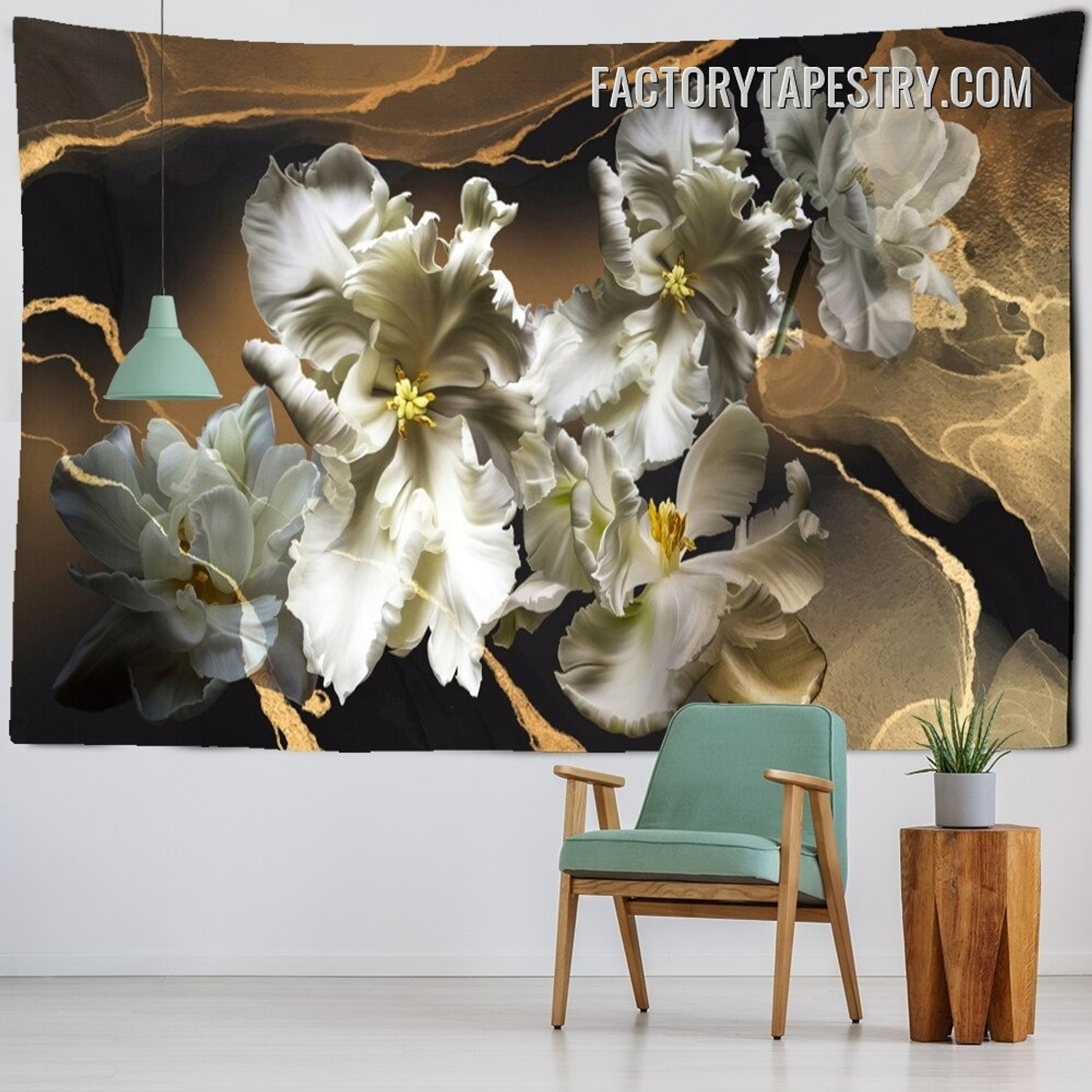 White Tulips Flowers Floral Modern Wall Art Tapestry