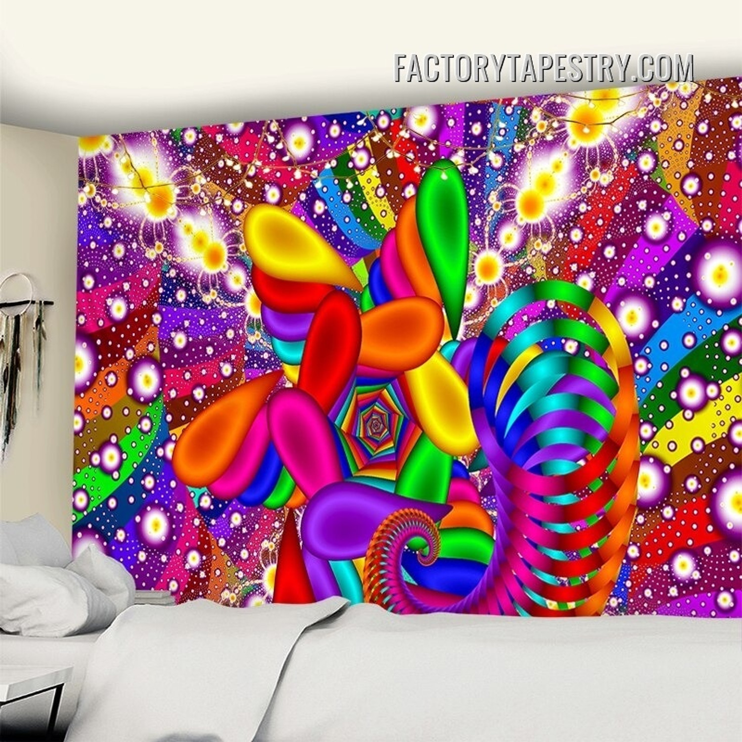 Colorific Curved Design Abstract Psychedelic Wall Hanging Tapestry
