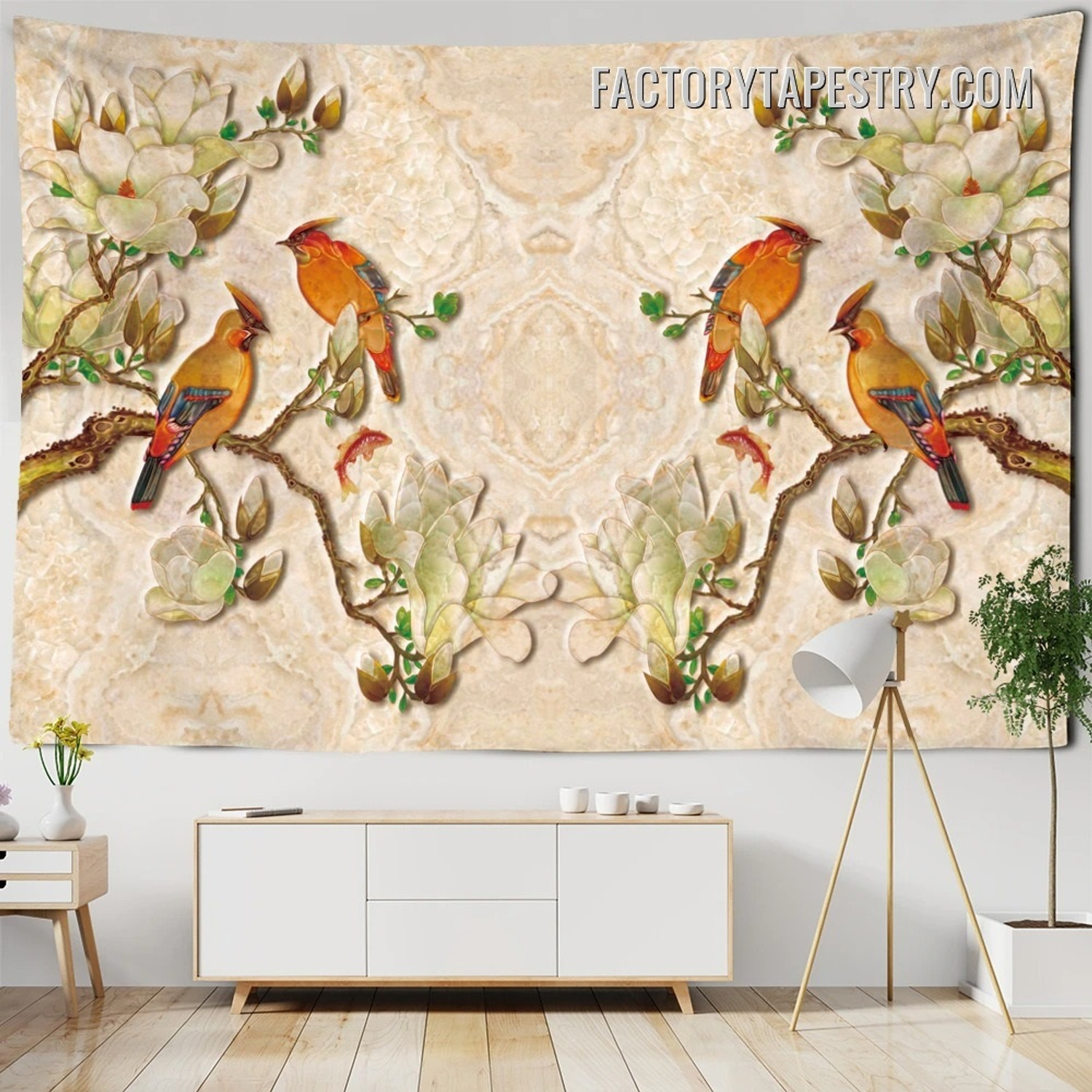 Bird and Flowers Floral Bohemian Wall Decor Tapestry