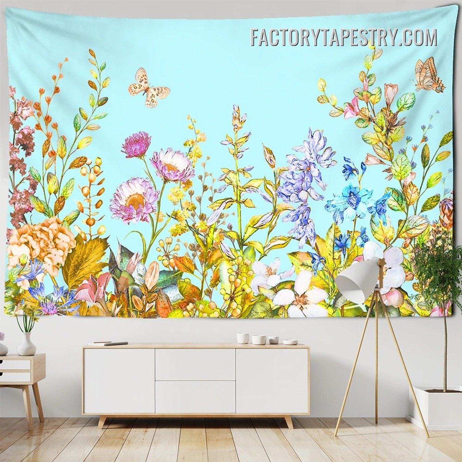 Botanical Wildflowers I Floral Bohemian Wall Decor Tapestry