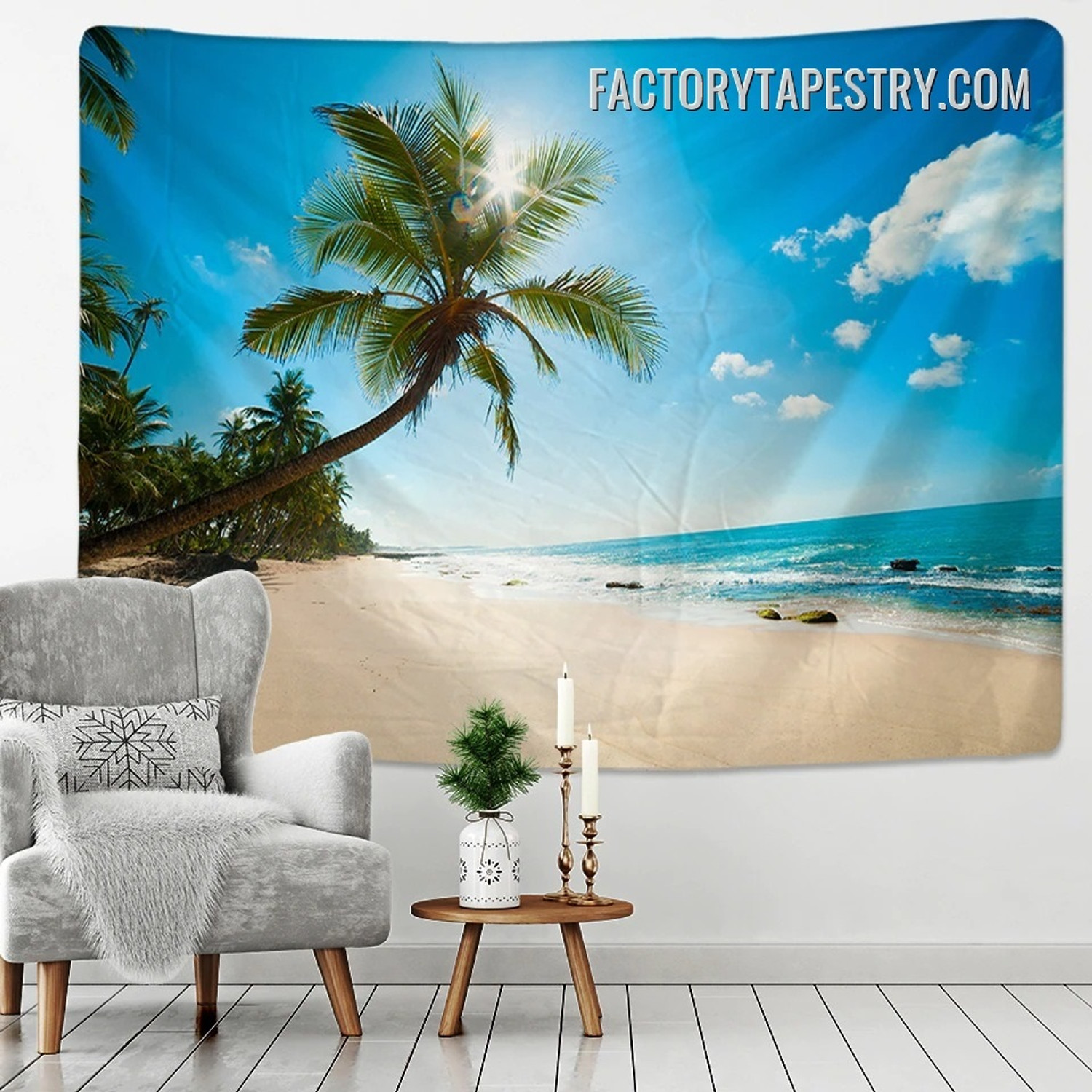 Sunny Tropical Beach Nature Landscape Modern Wall Art Tapestry