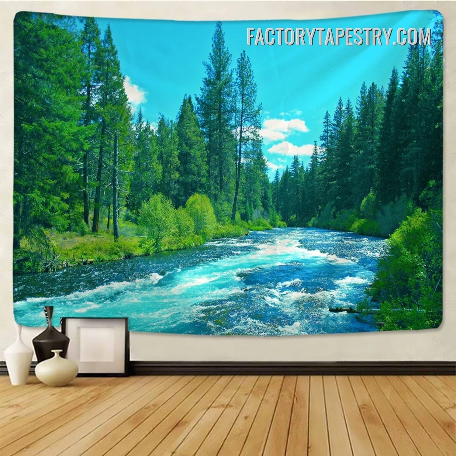 Forest River Nature Landscape Modern Wall Hanging Tapestry