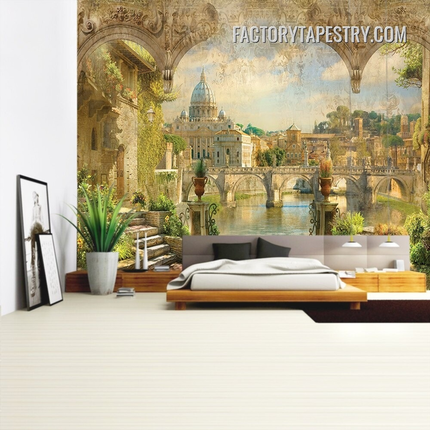 Ancient City Architecture Landscape Vintage Wall Decor Tapestry