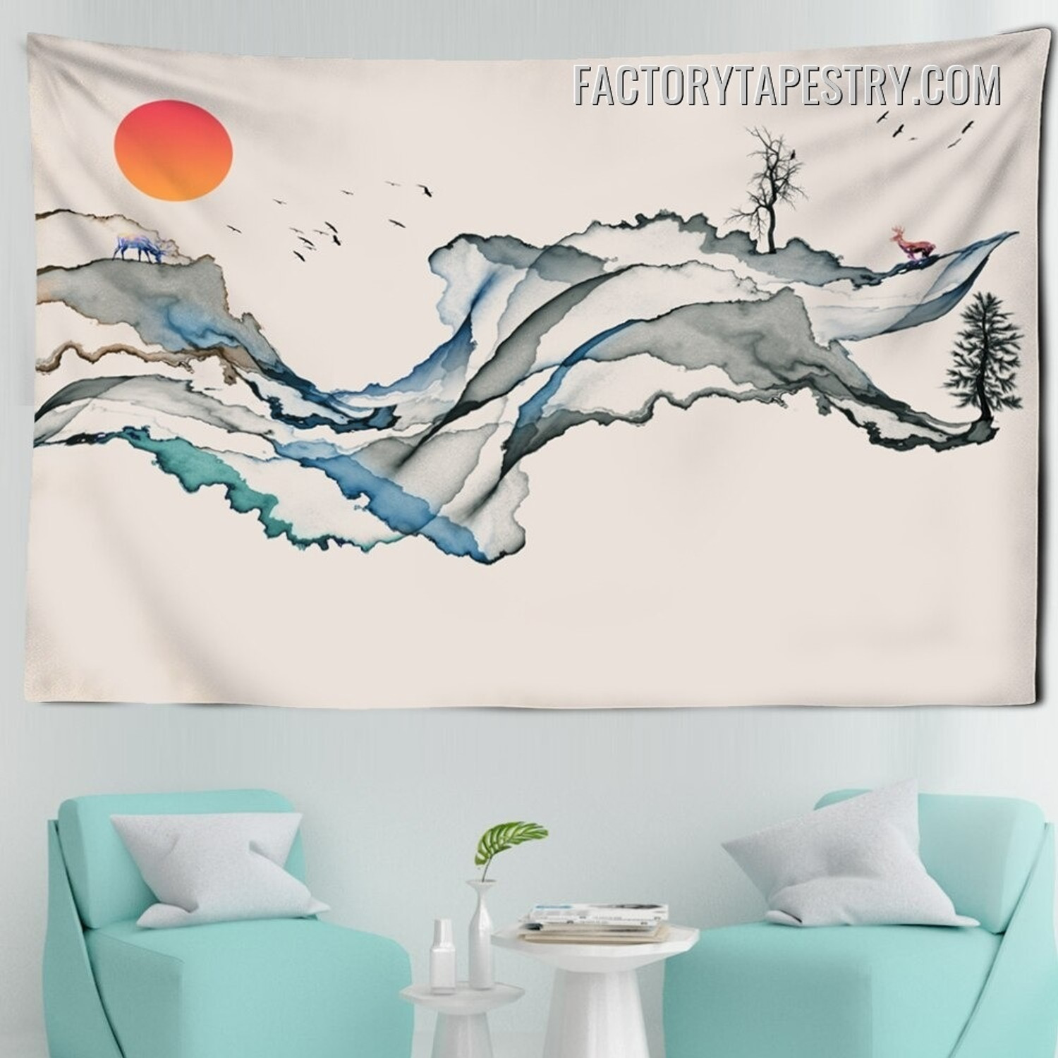 Aerial Landscape II Abstract Modern Wall Hanging Tapestry