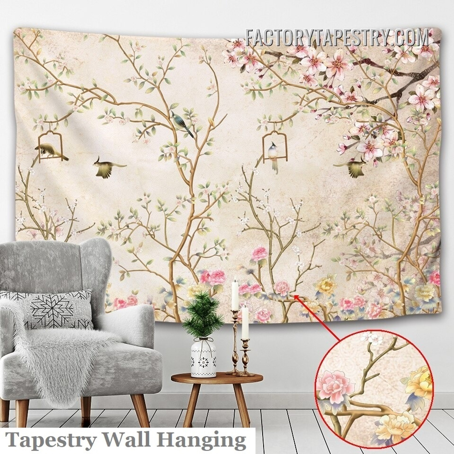 Birds and Flowers X Floral Retro Wall Hanging Tapestry