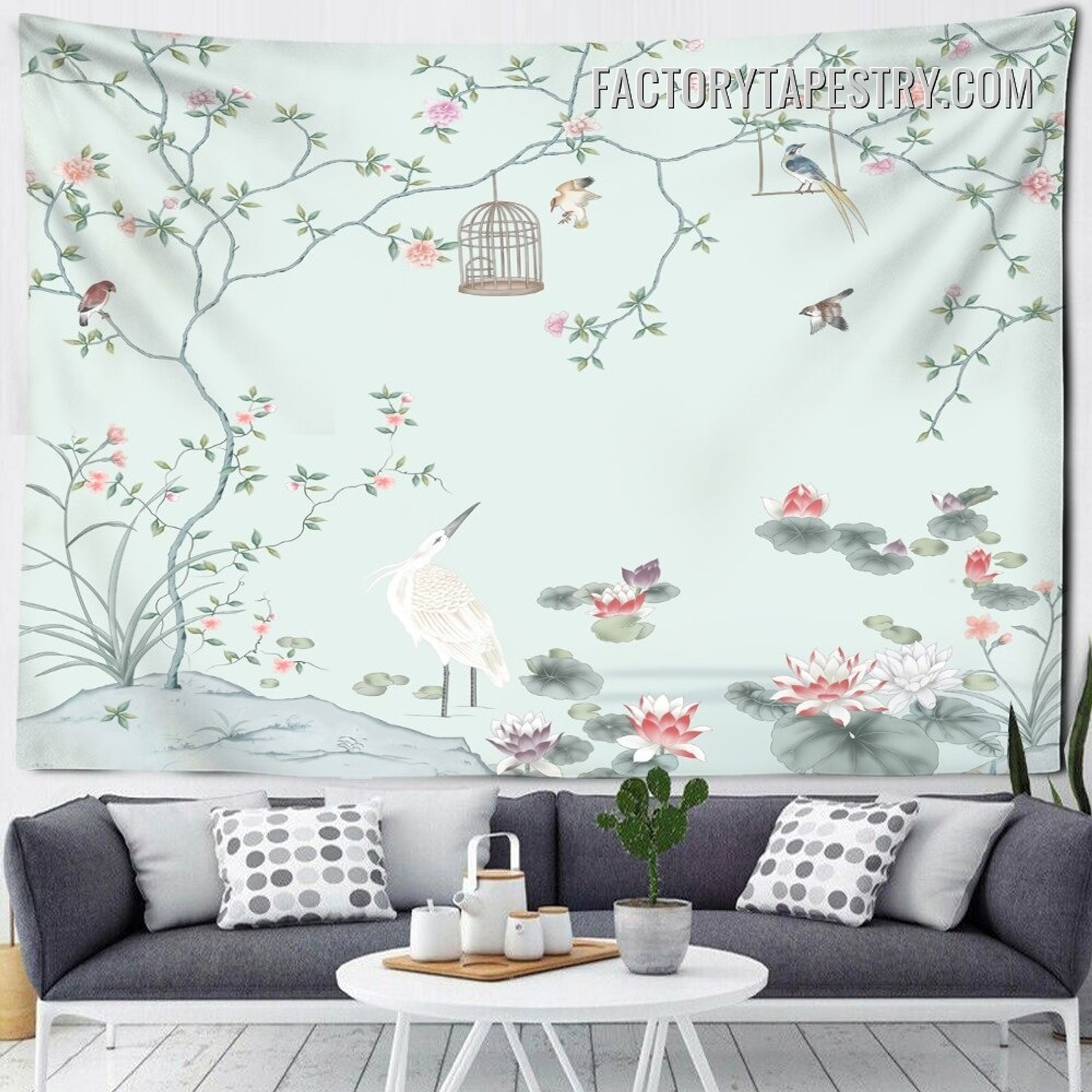 Birds and Flowers XI Floral Retro Wall Decor Tapestry