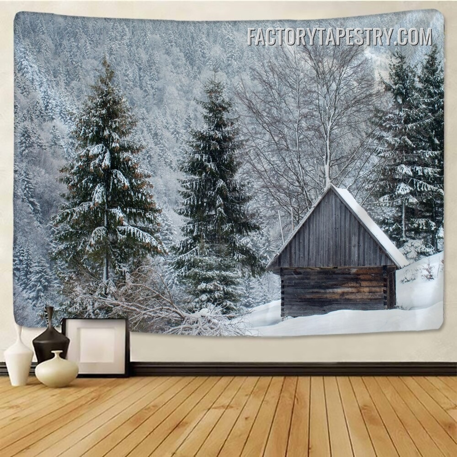 Snowy Winter Landscape Modern Wall Art Tapestry