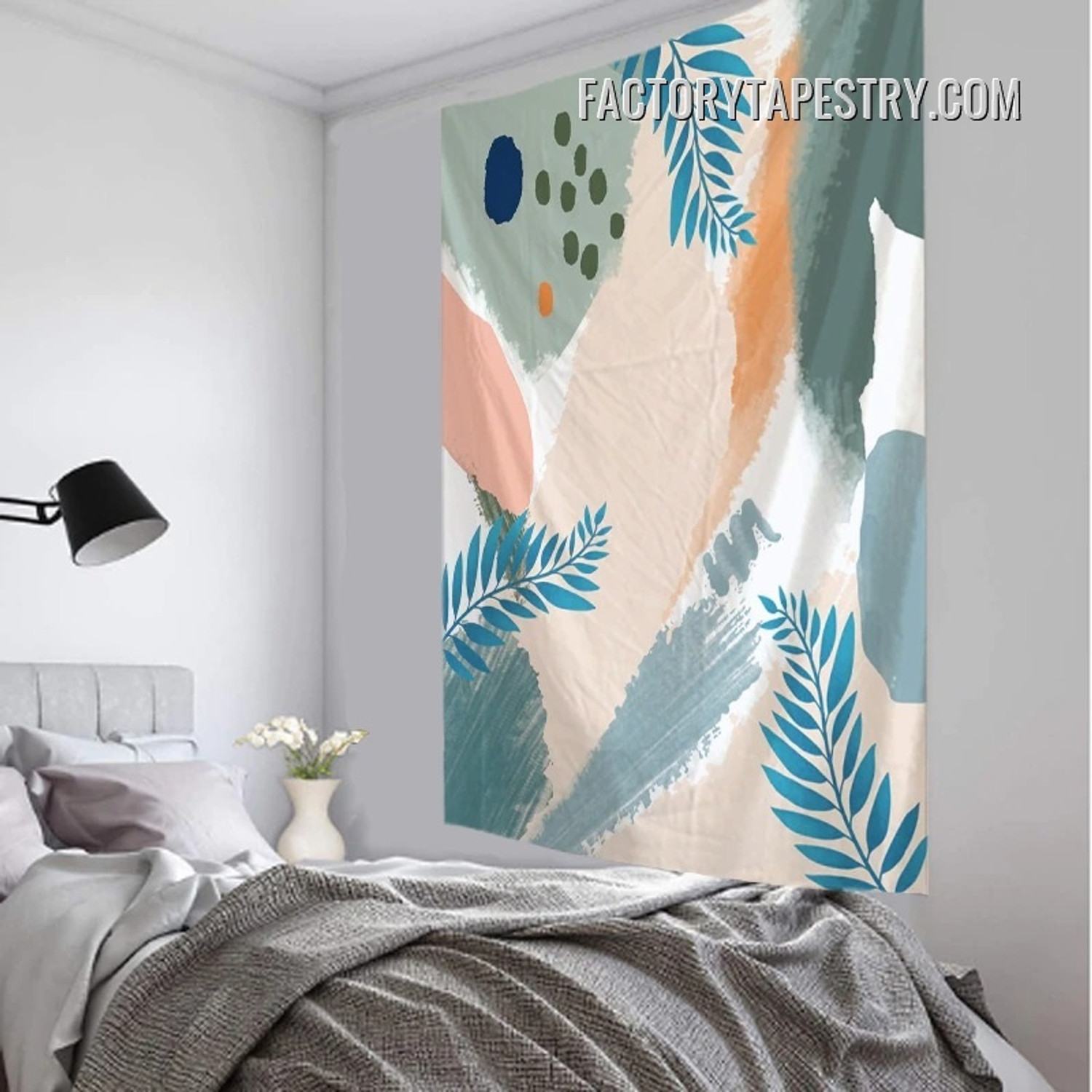 Abstract Tropical Leaves Minimalist Bohemian Wall Hanging Tapestry