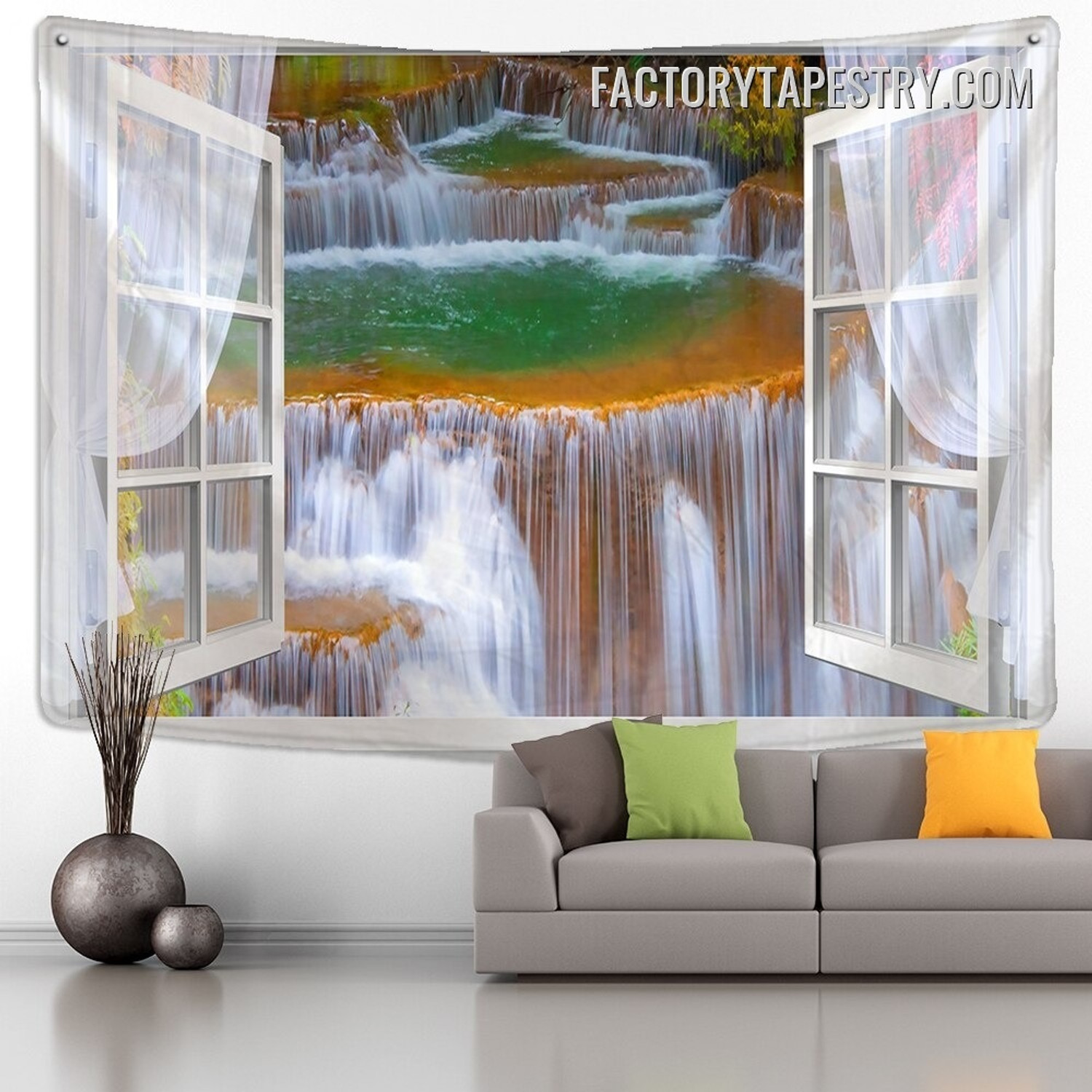 Cascading Waterfall Tapestry Nature Landscape Modern Wall Hanging for Decor Art Tapestries