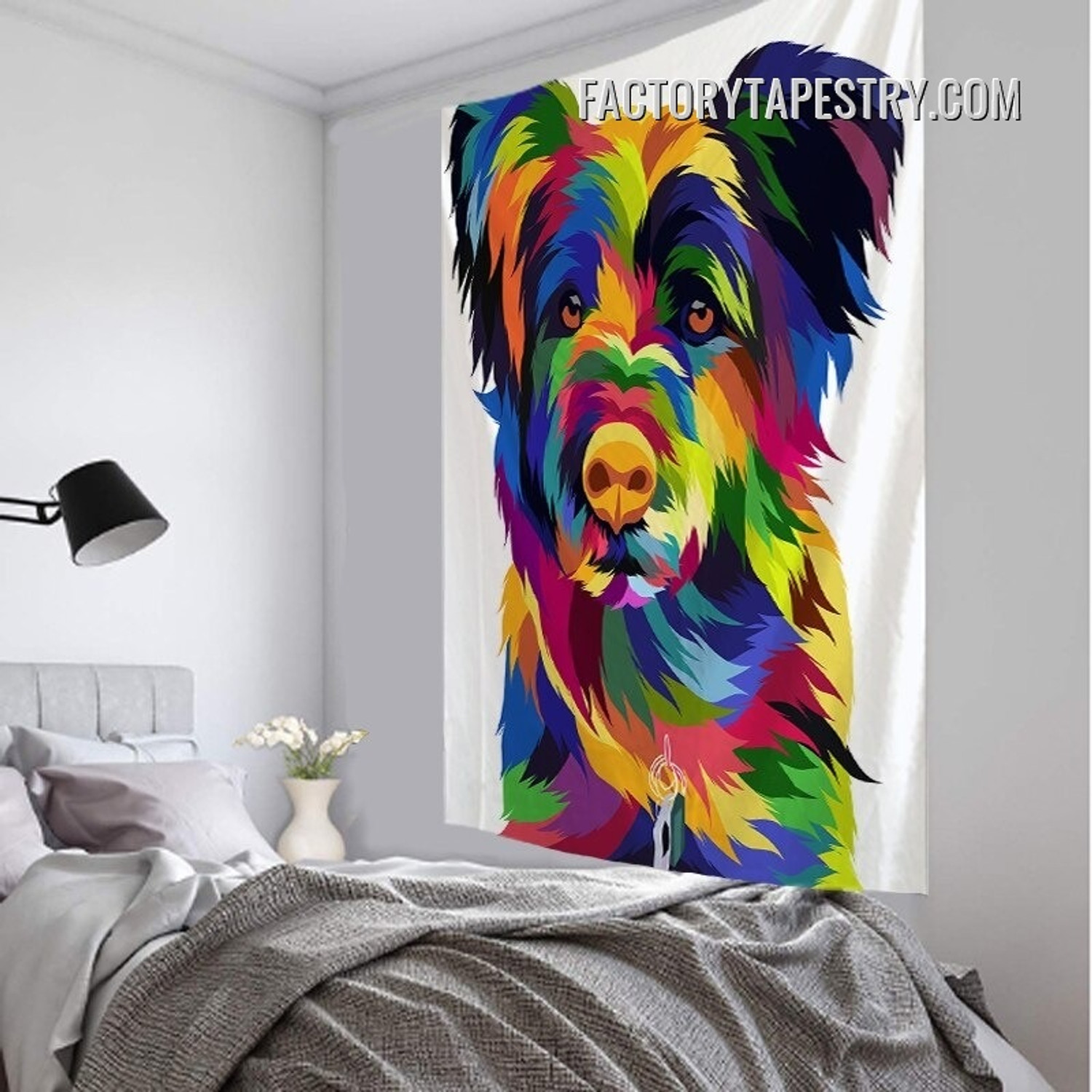 Colored Dog Abstract Animal Modern Wall Hanging Tapestry for Home and Office Décor