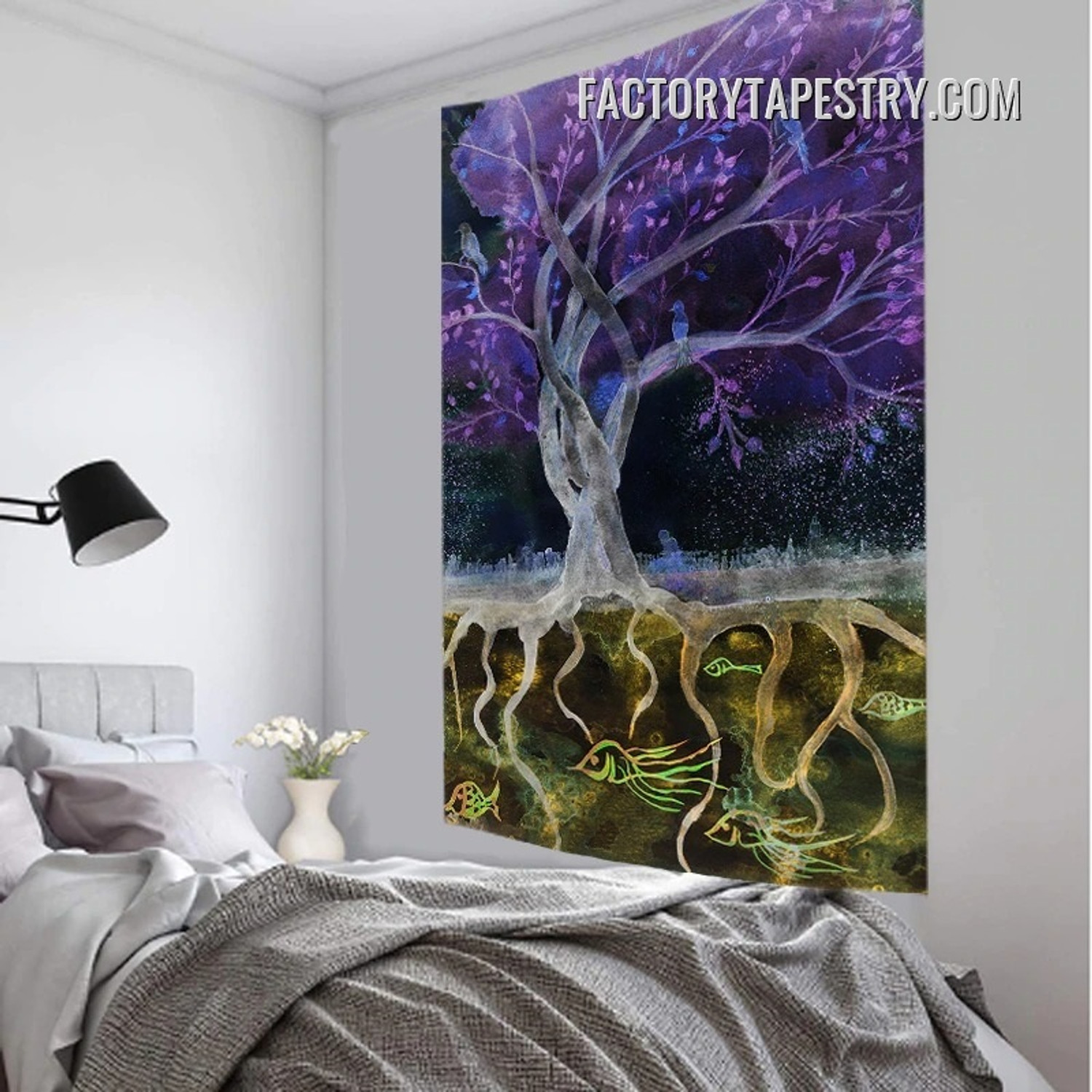 Multi Color Tree of Life Tapestry Wall Hanging Bed Spread Purple