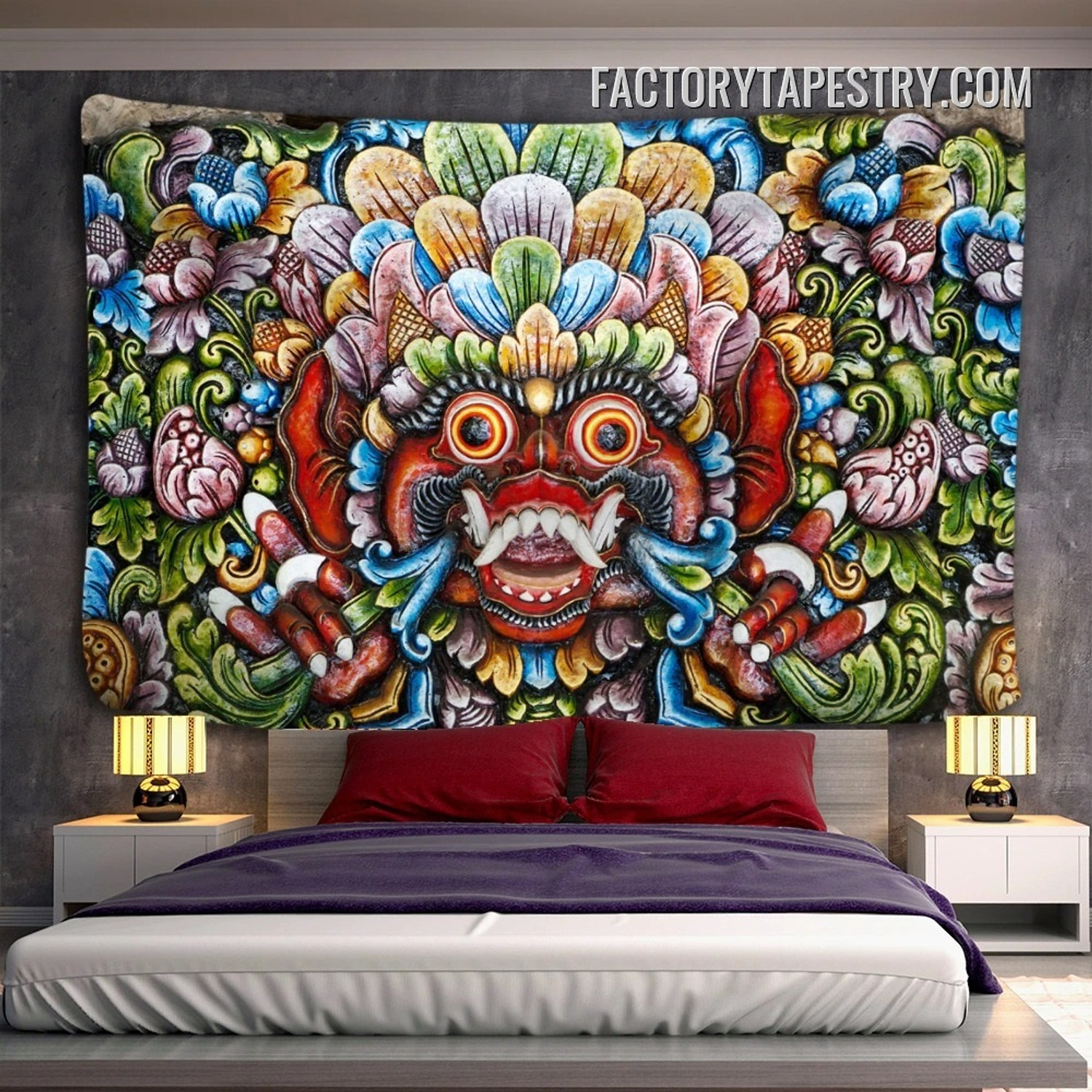 Balinese God Statue Traditional Spiritual Psychedelic Wall Hanging Tapestry for Bedroom