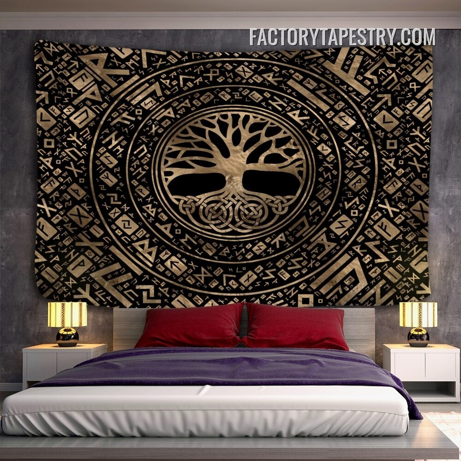 Tree of Life III Runic Tarot Bohemian Wall Hanging Tapestry for Living Room