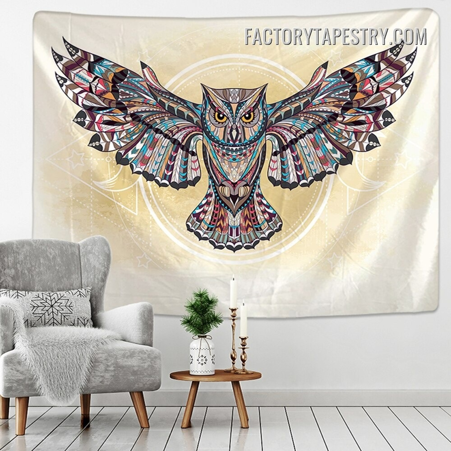 Owl Mandala Tapestry Bird Pattern Wall Art Tapestries for Living Room Home Dorm Décor