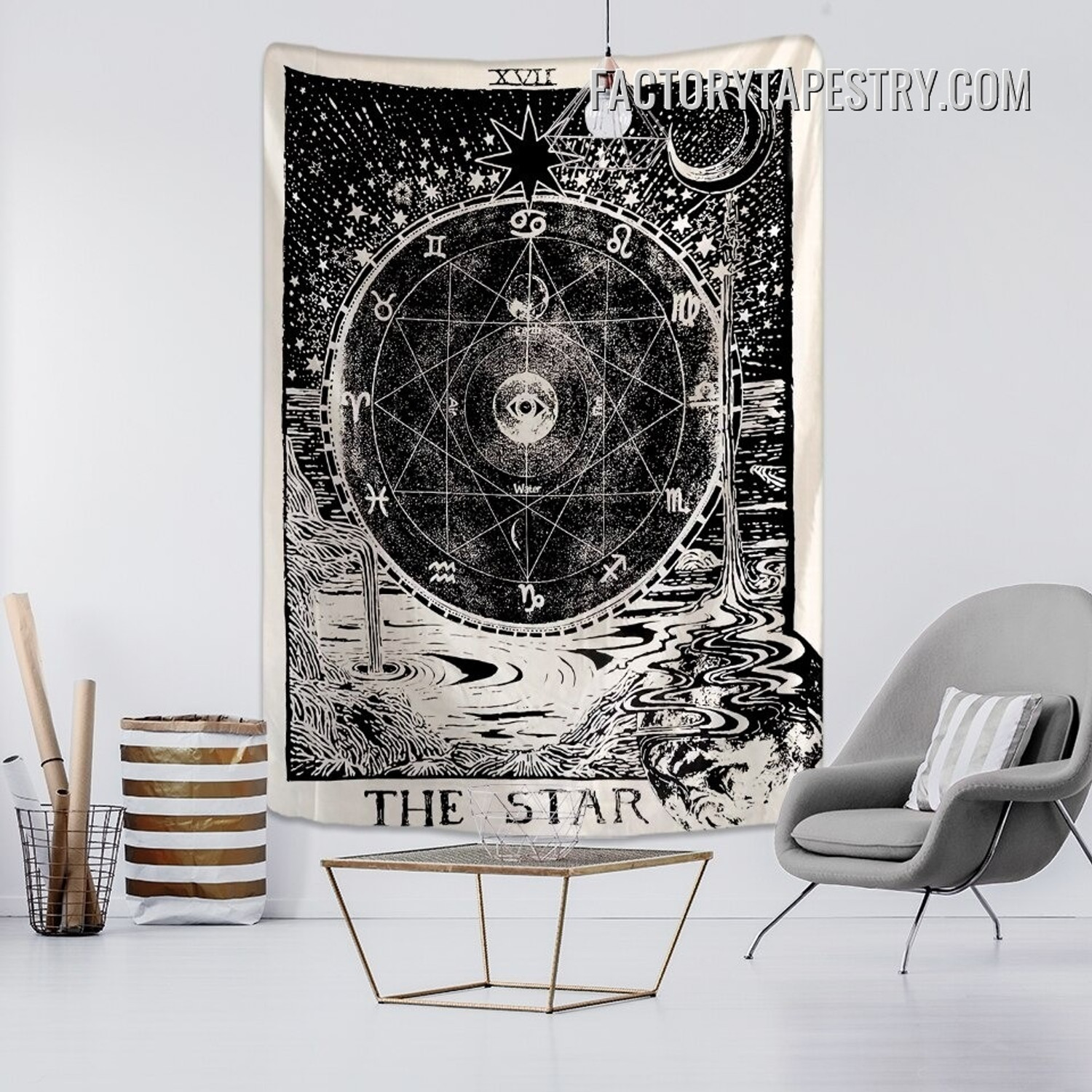 The Star Black and White Tarot Astrology Bohemian Wall Hanging Tapestry