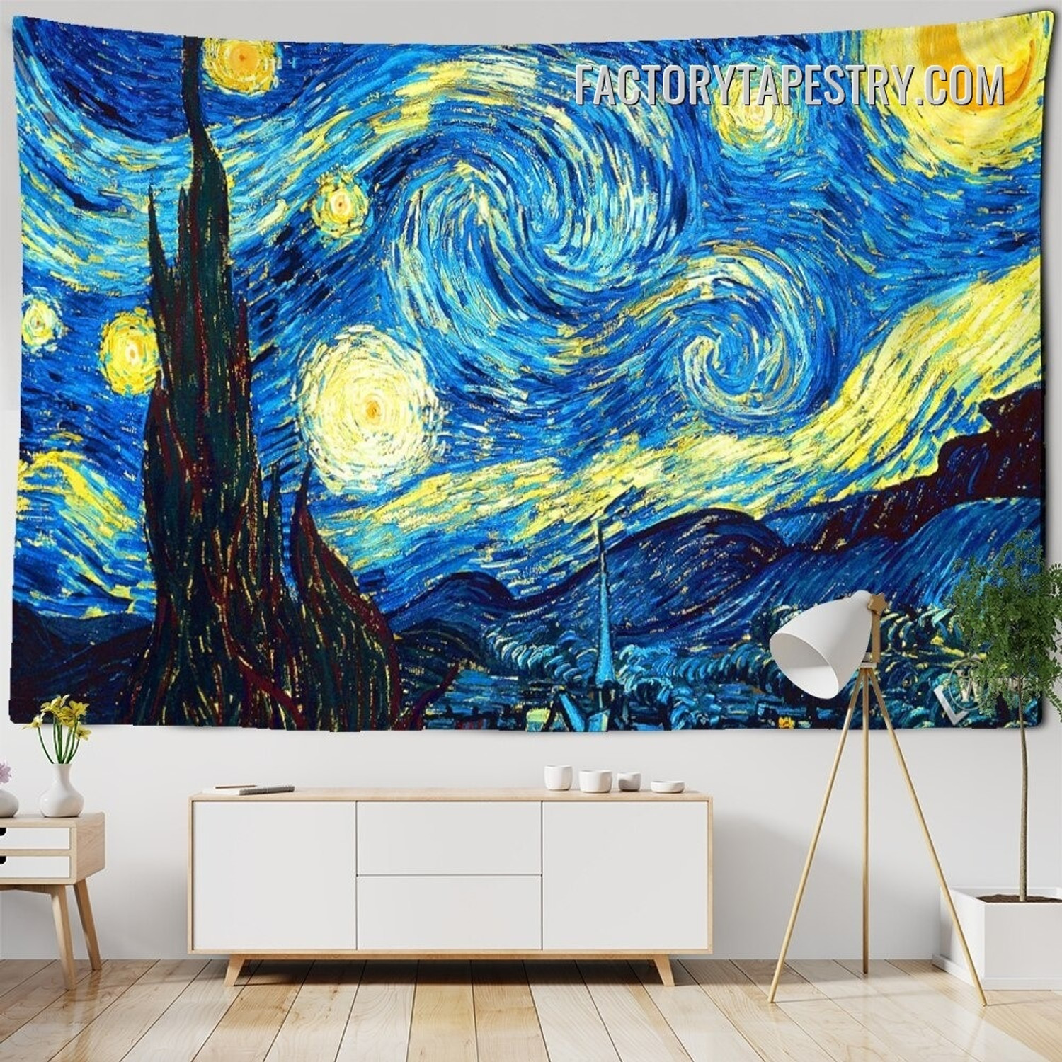 The Starry Night Vincent van Gogh Impressionist Reproduction Artwork Famous Artist Painting Vintage Tapestry Wall Hanging Décor