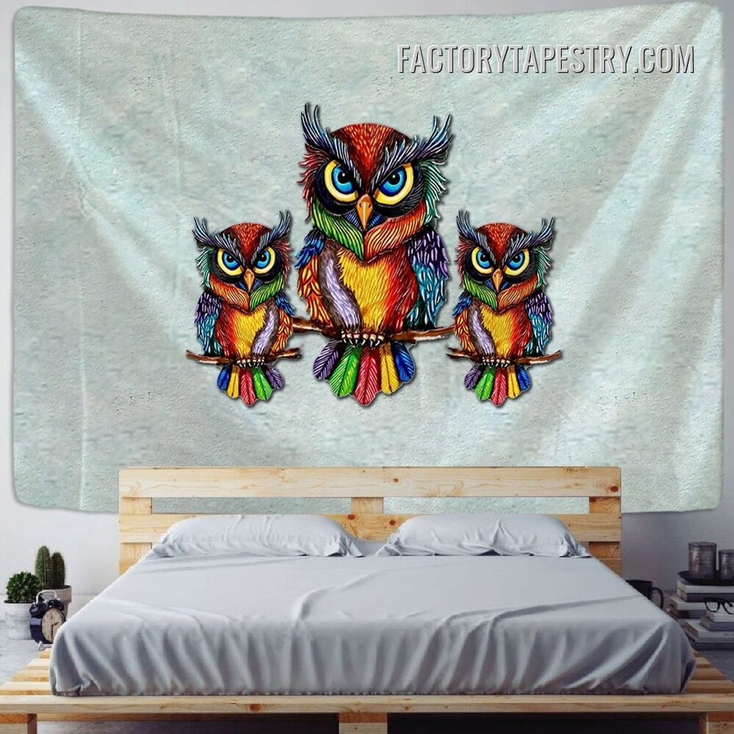 Bright Feather Owls Abstract Bird Bohemian Hippie Wall Art Tapestry for Home Decoration