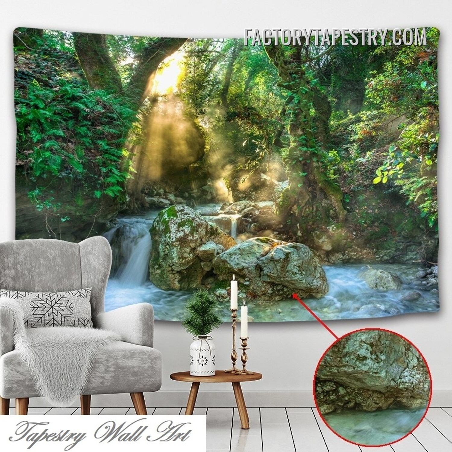 Forest Water Stream Nature Landscape Modern Wall Hanging Tapestry for Home Dorm Living Room Decor