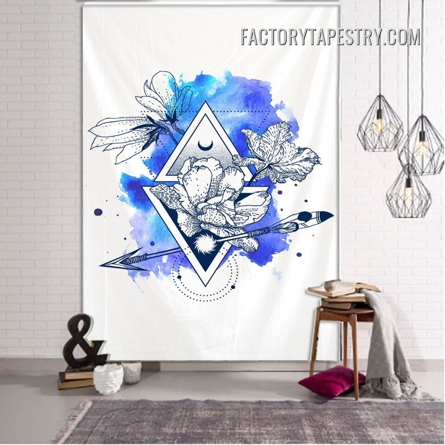 Symbol Of Geometric Alchemy with Flowers Tarot Spiritual Bohemian Wall Hanging Tapestry for Home Decoration