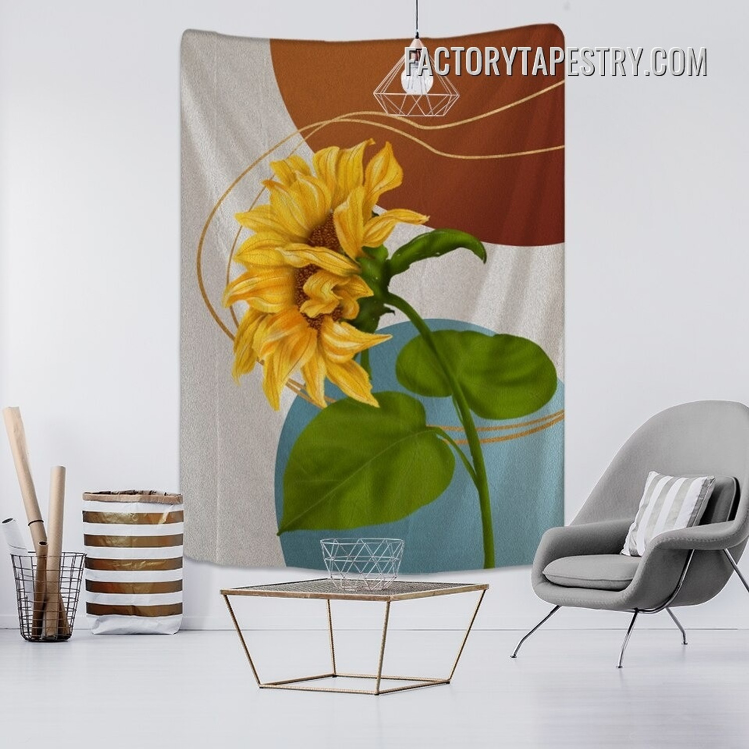 Sunflower Tapestry I Floral Abstract Nordic Morandi Wall Hanging Tapestries for Home Decor