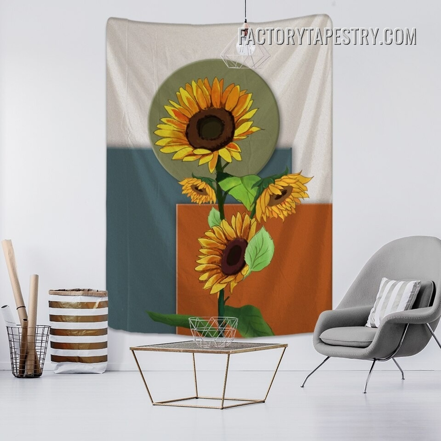 Sunflowers Tapestry Floral Abstract Nordic Morandi Wall Hanging Tapestries for Home Dorm Living Room