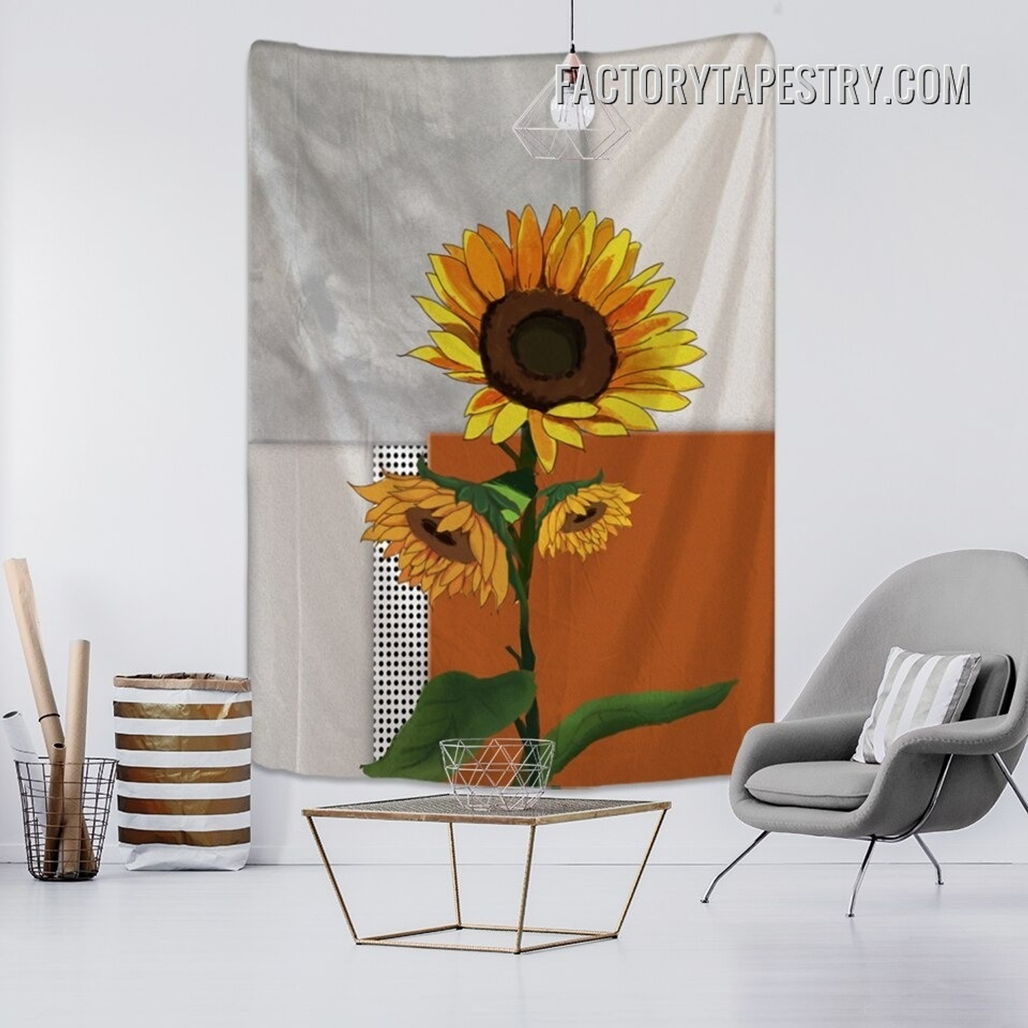 Sunflowers Tapestry I Floral Abstract Nordic Morandi Wall Hanging Tapestries for Home Decor