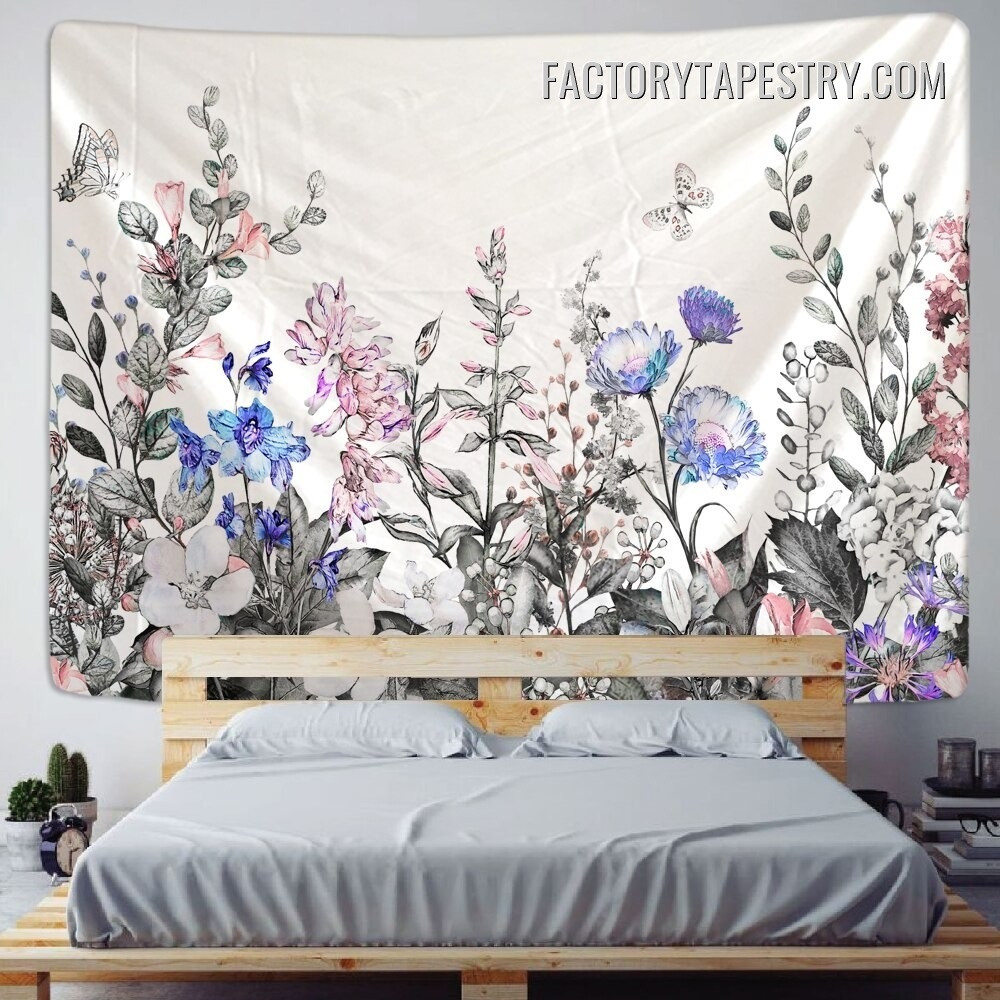 Colorful Floral Plants Botanical Retro Wall Hanging Tapestry for Room Décor