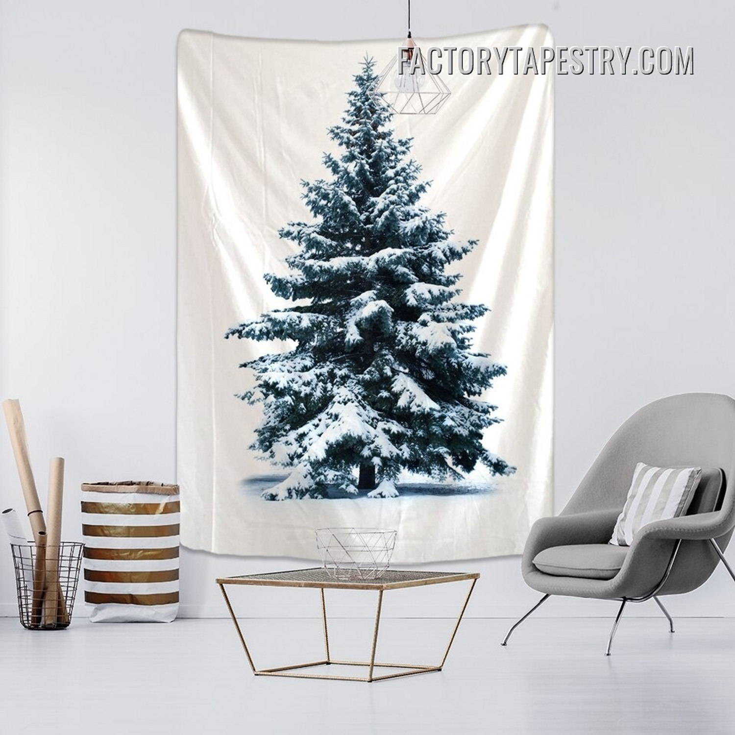 Snowy Tree Christmas Occasion Modern Wall Art Tapestry for Living Room Bedroom Dorm Home Décor