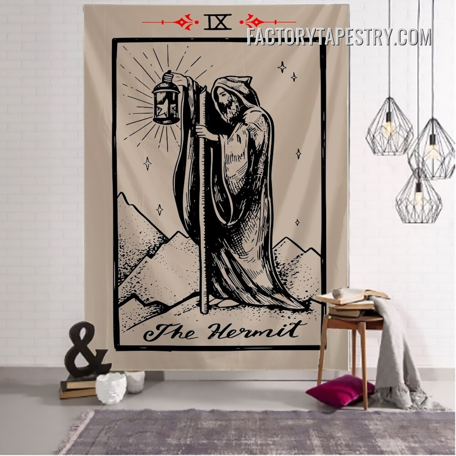 The Hermit II Bohemian Tarot Card Wall Hanging Tapestry for Medieval Europe Divination Tapestries