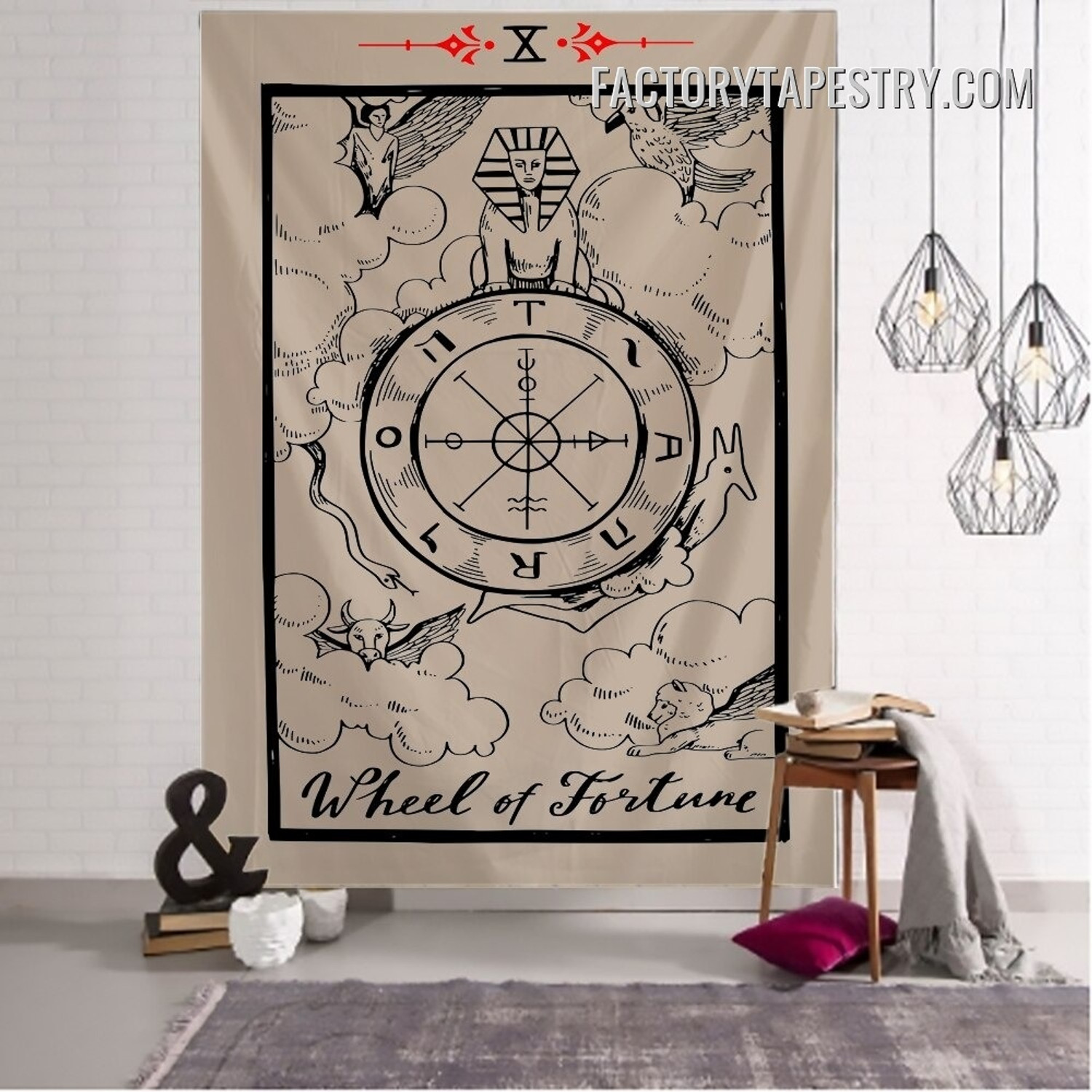 Wheel of Fortune Bohemian Tarot Card Tapestry Medieval Europe Divination Wall Hanging Tapestries