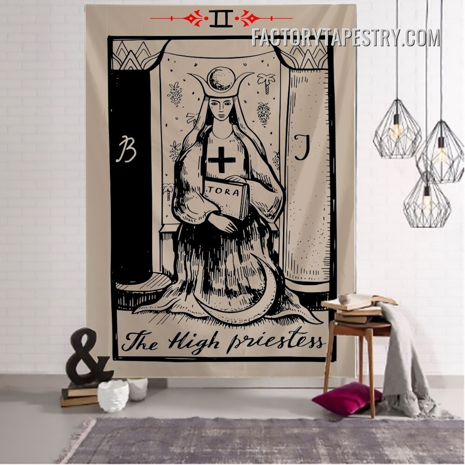 The High Priestess Bohemian Tarot Card Tapestry Medieval Europe Divination Wall Hanging Tapestries