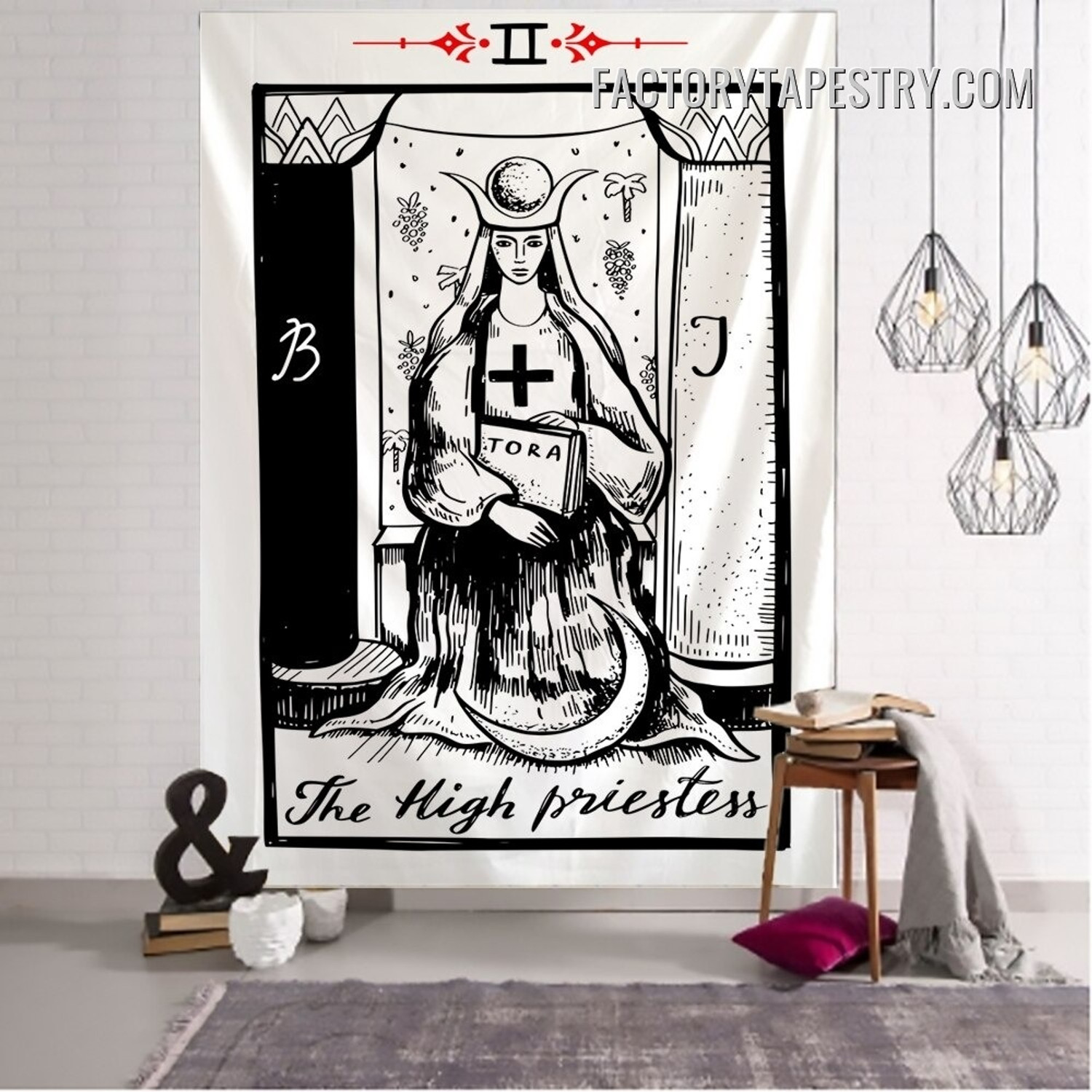 The High Priestess I Bohemian Tarot Card Tapestry Medieval Europe Divination Wall Hanging Tapestries