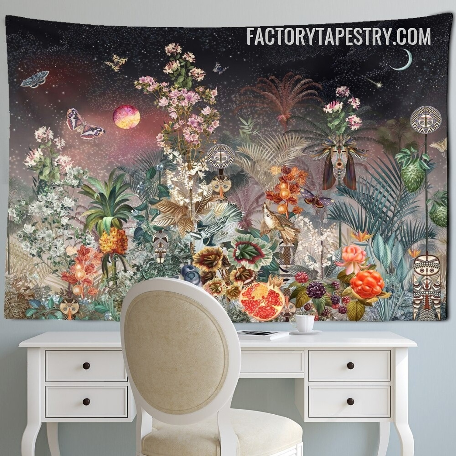 Glowing Forest Floral Psychedelic Tapestry Wall Art