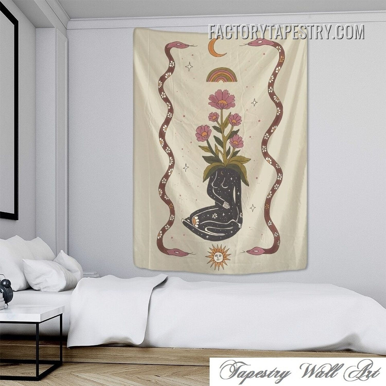 Floral Snakes Bohemian Tarot Wall Hanging Tapestry for Dorm Room Décor