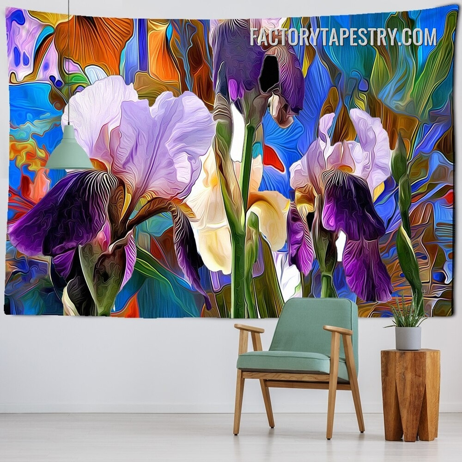 Iris Flower Tapestry Abstract Floral Botanical Wildflower Spring Garden Hippie Wall Hanging Tapestries for Dorm Room Decoration