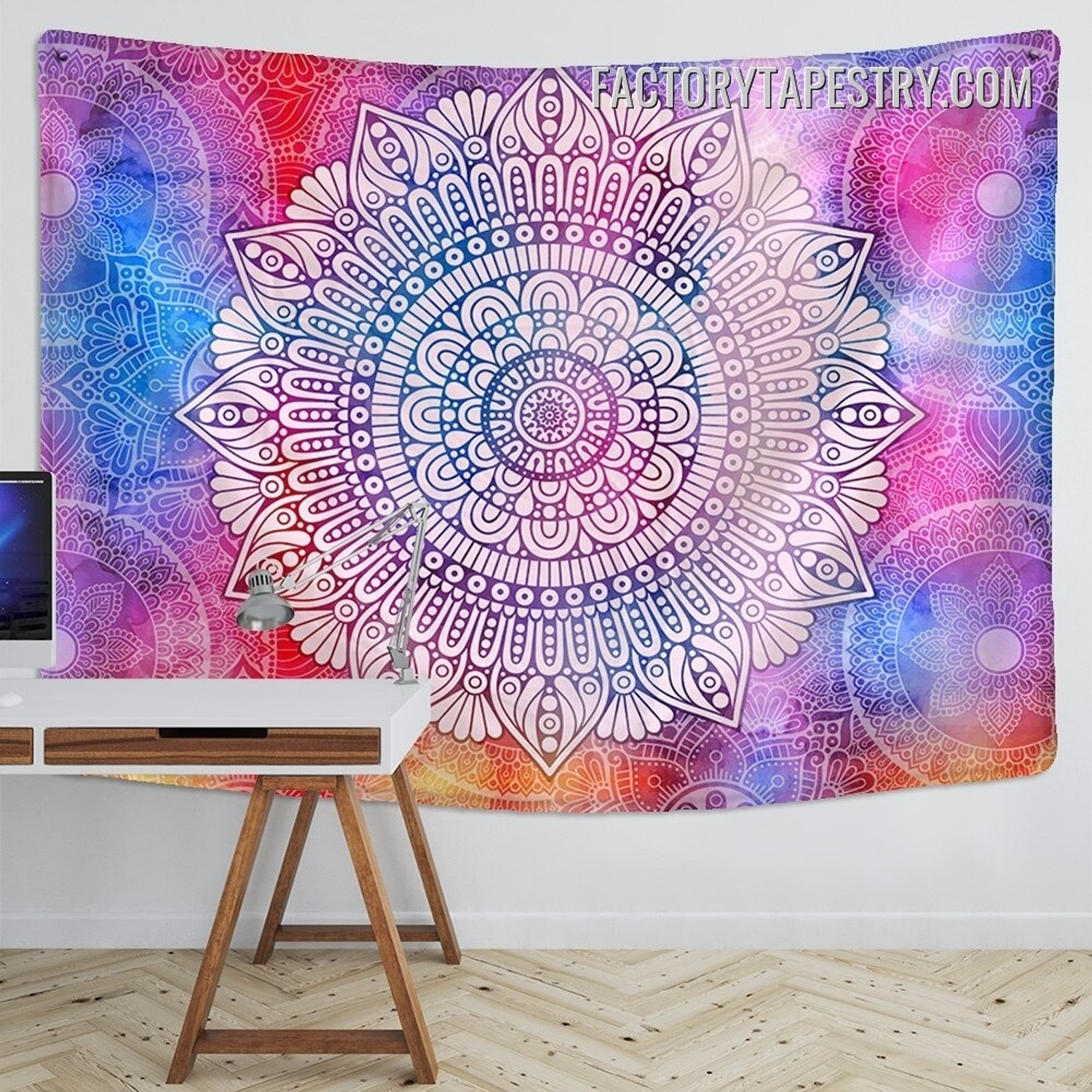 Chromatic Mandala Pattern Indian Hippie Wall Art Tapestry for Bedroom Living Room Dorm