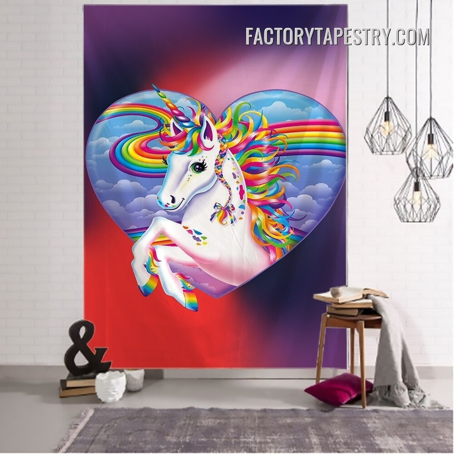 Rainbow Unicorn Fantasy Animal Modern Wall Art Tapestry for Bedroom Dorm Home Decoration