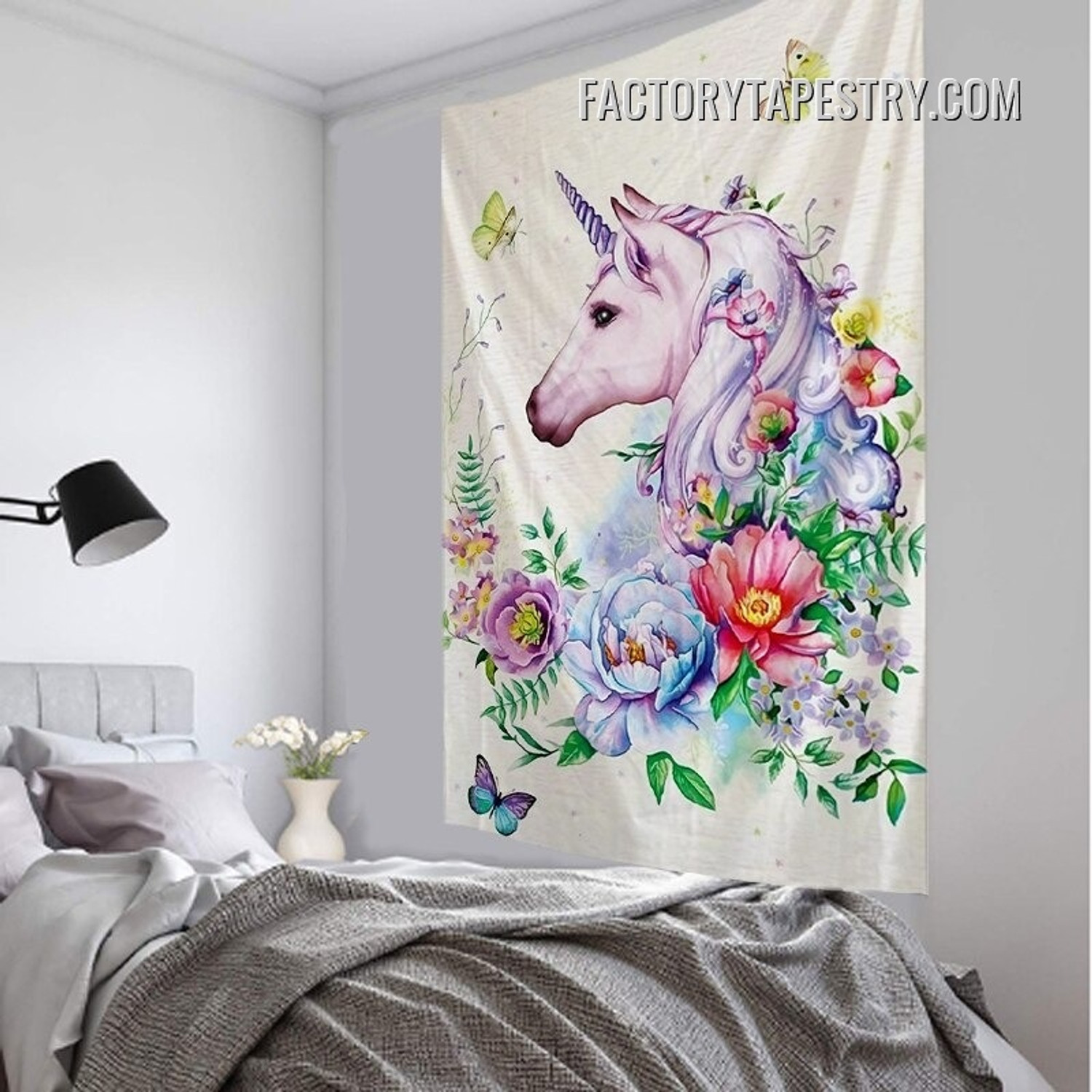 Unicorn Tapestry Floral Fantasy Animal Modern Wall Hanging Tapestries for Room Decoration