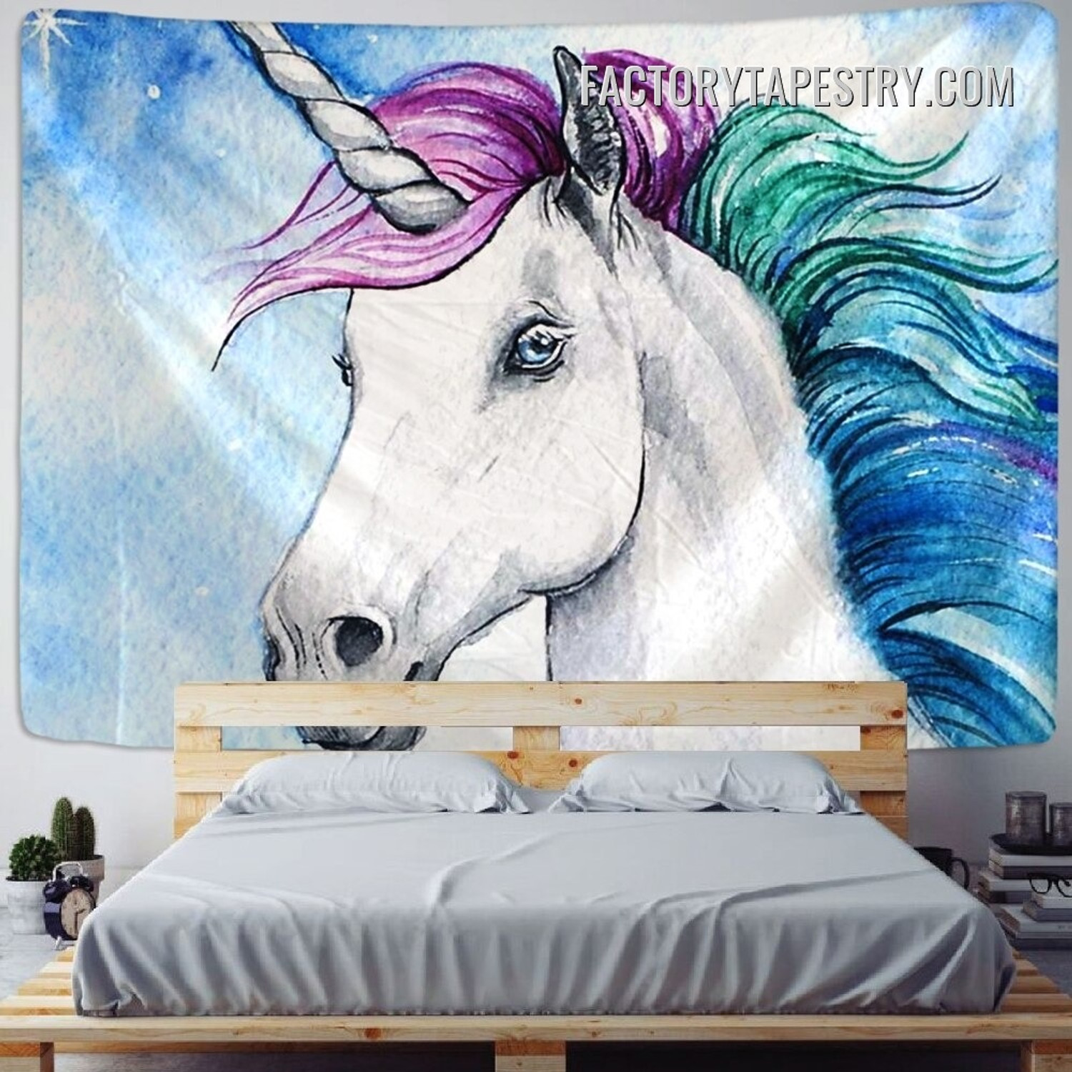 Colorful Hair Unicorn Fantasy Dream Animal Modern Wall Hanging Tapestry for Bedroom Dorm Home Decoration