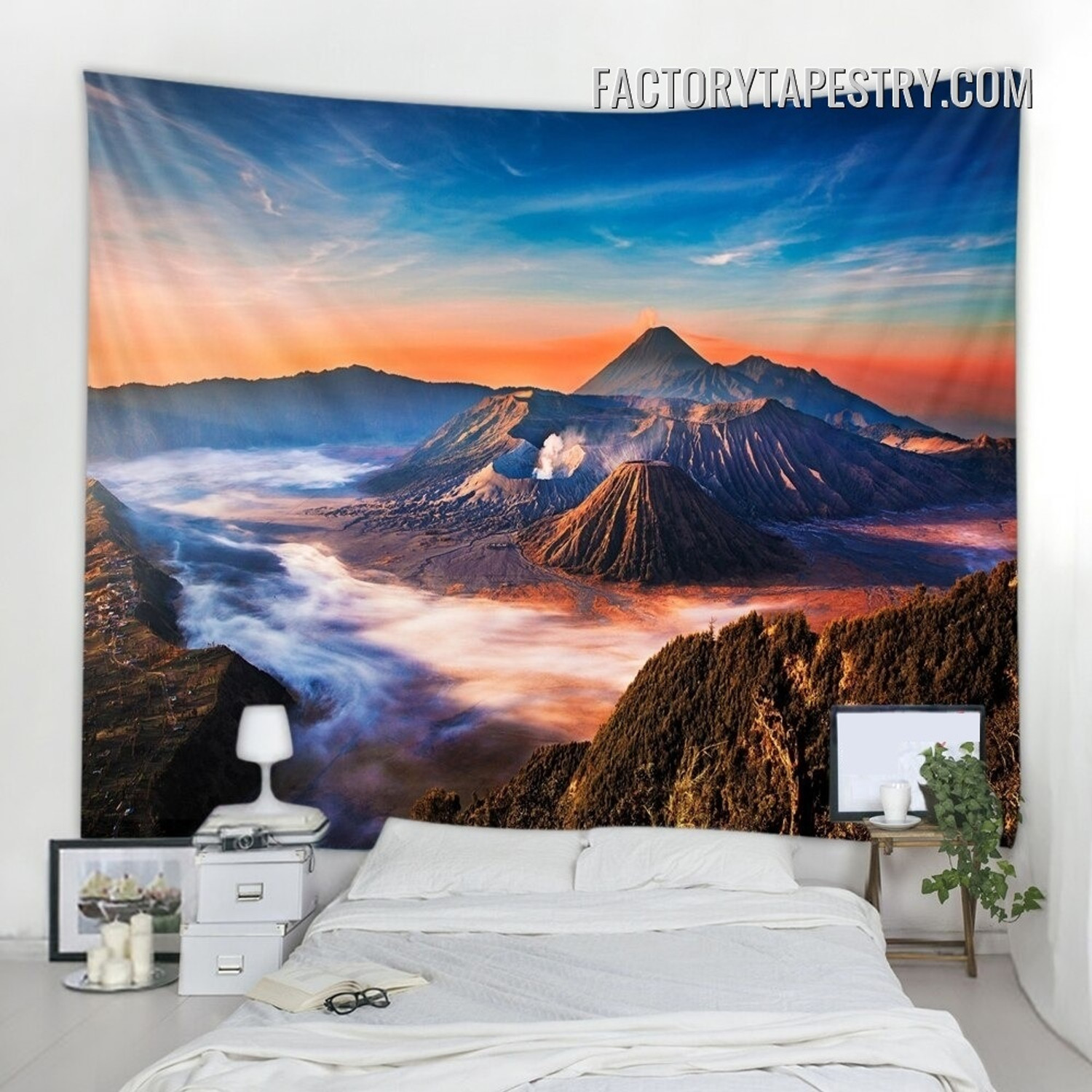 Mount Bromo Nature Landscape Modern Wall Hanging Tapestry for Scenic Mountain Wall Art