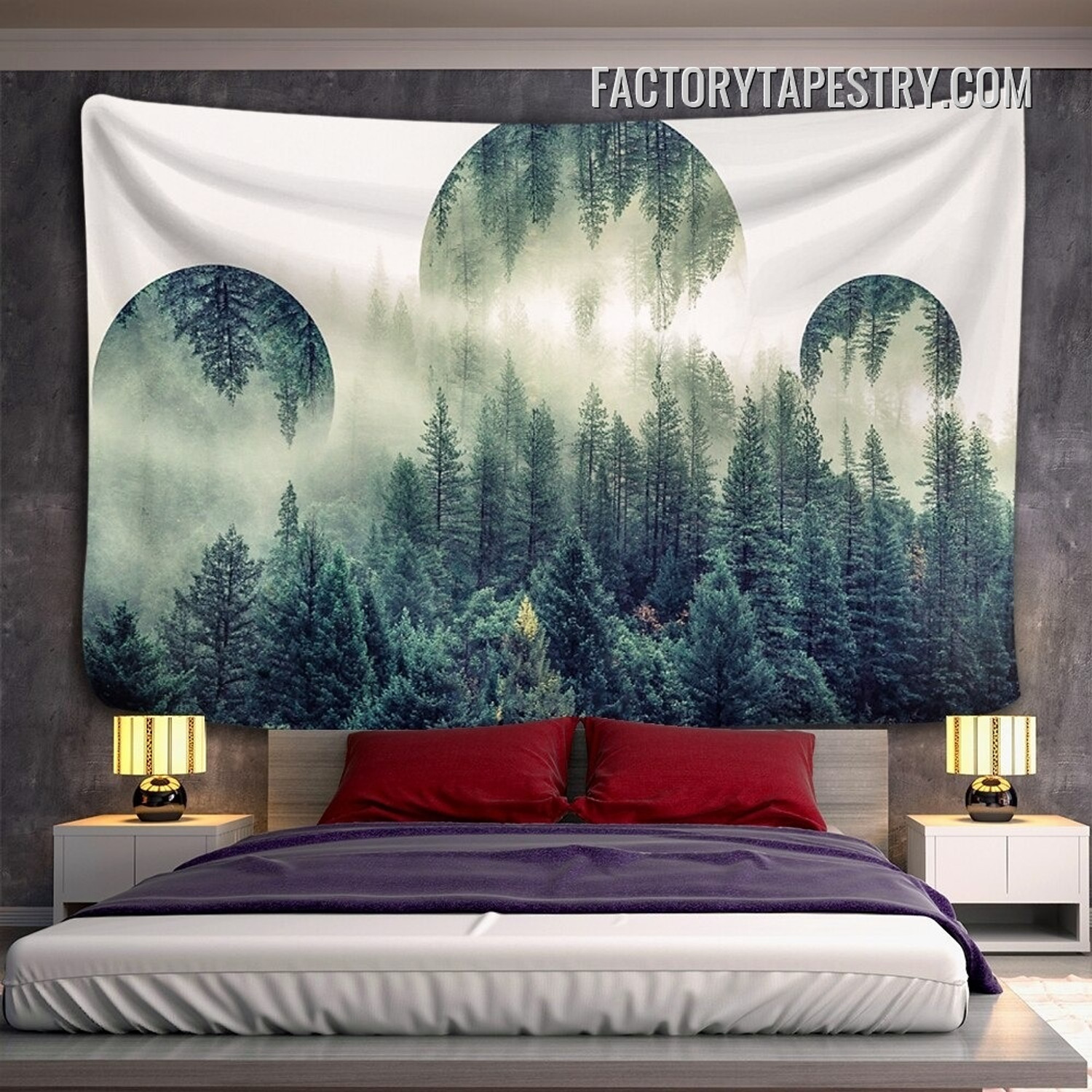 Misty Wood Nature Landscape Modern Wall Decor Tapestry for Room Decoration