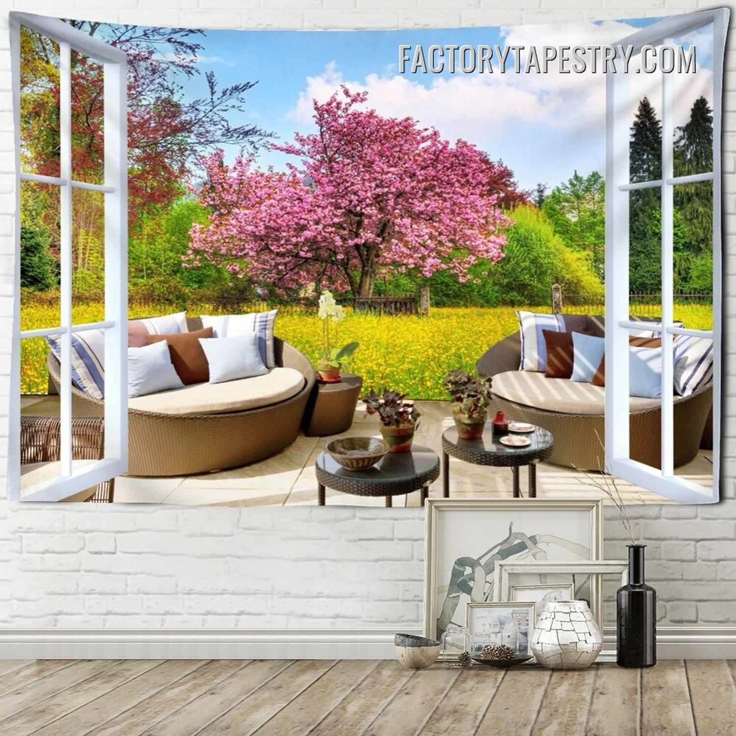 Cherry Blossom Tree Nature Landscape Modern Wall Hanging Tapestry for Scenic Wall Art