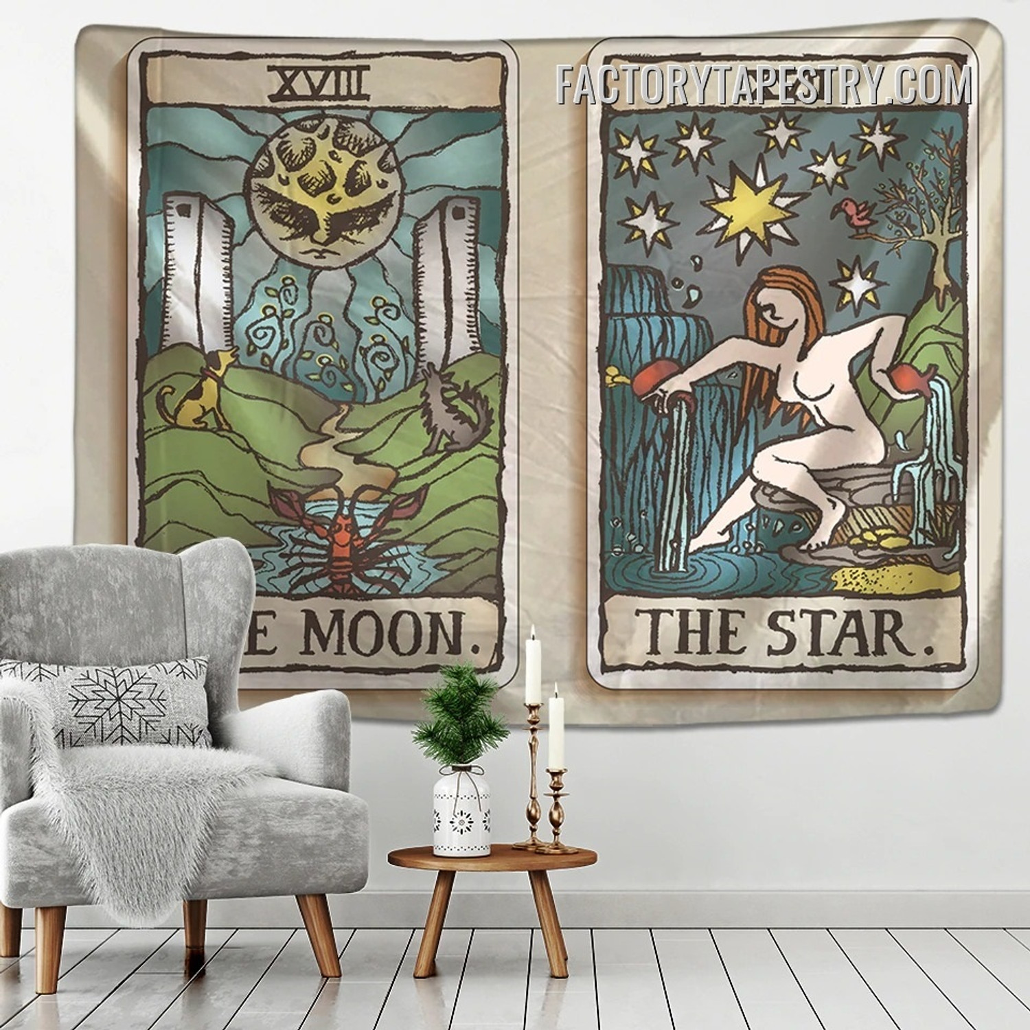The Moon and The Star Medieval Europe Divination Tapestry Wall Hanging for Vintage Tarot Card Tapestries