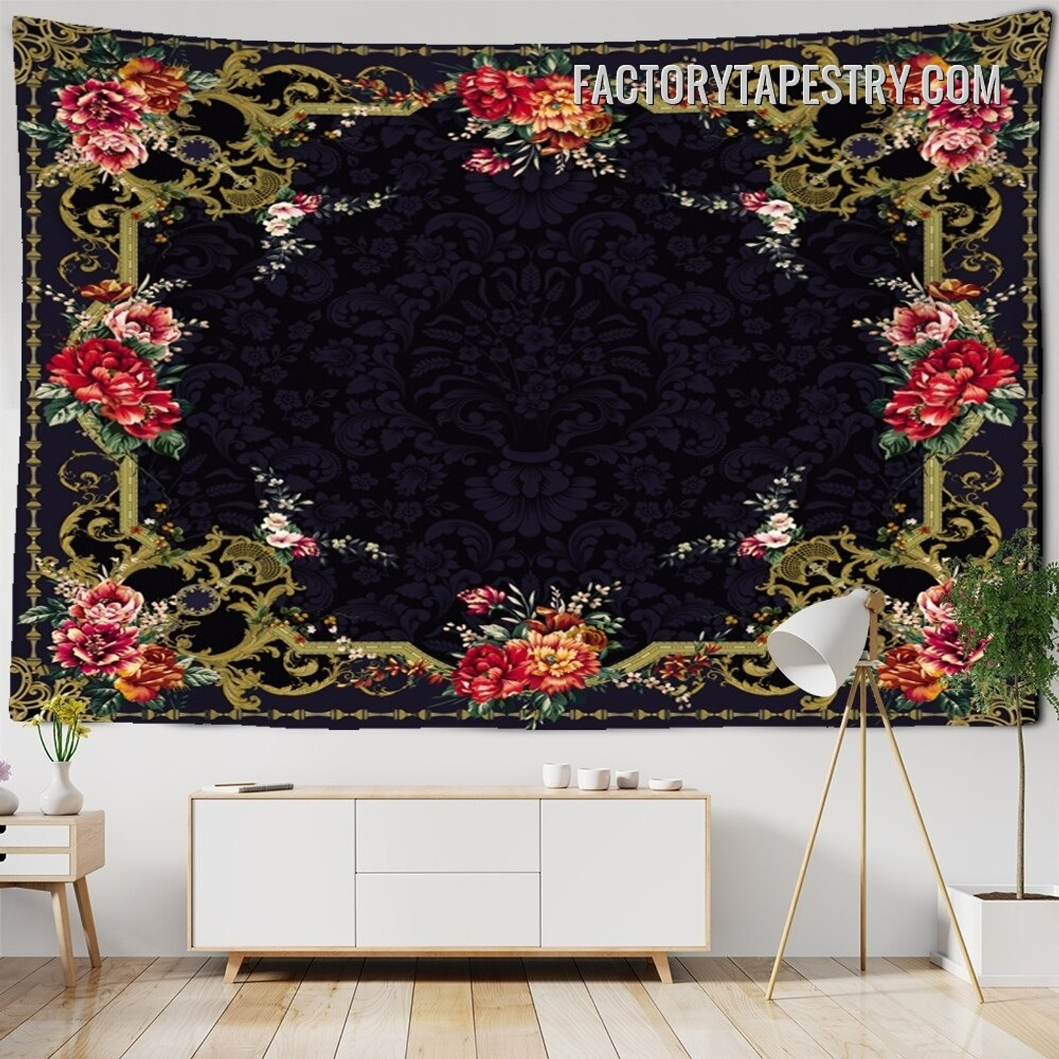 Floral Border Design Medieval Gothic Renaissance Style Vintage Wall Hanging Tapestry for Home Décor