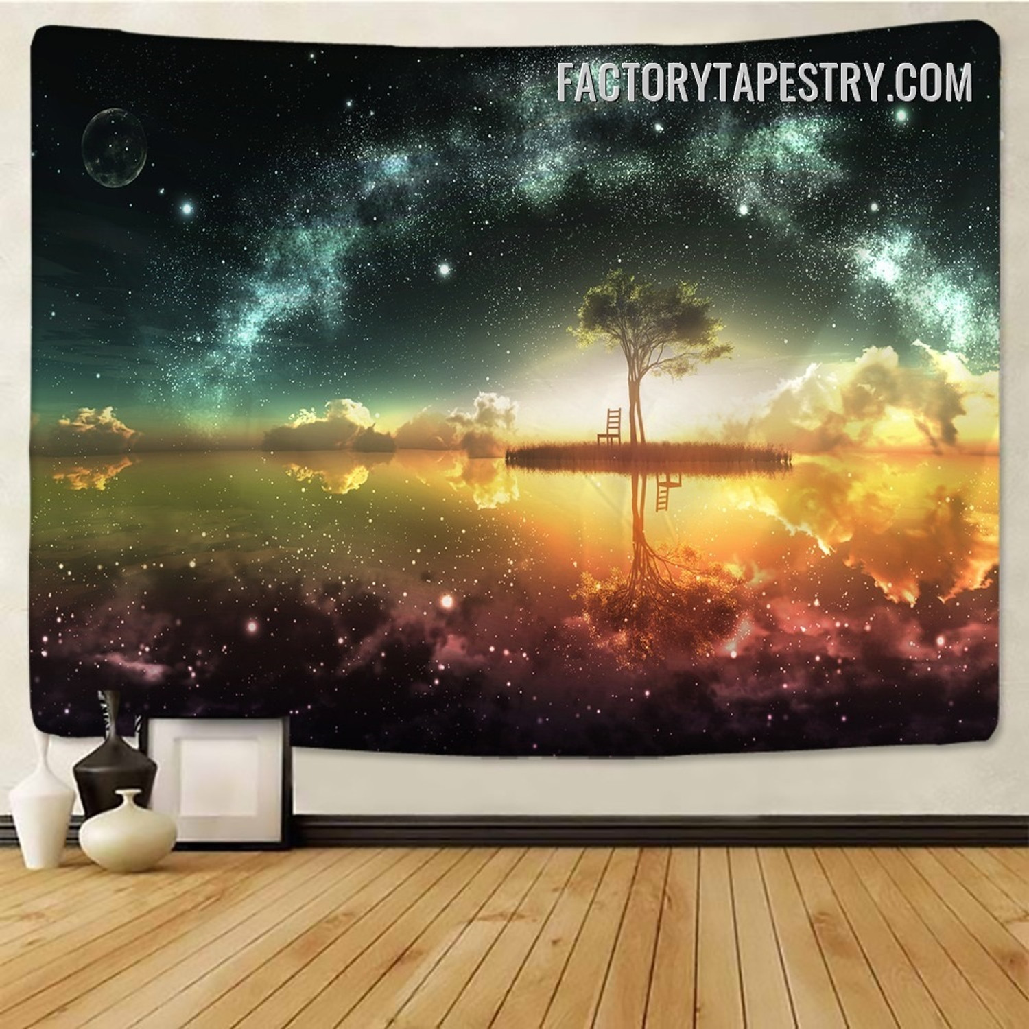 Milky Way Night Sky Fantasy Landscape Modern Wall Decor Tapestry for Home Decoration