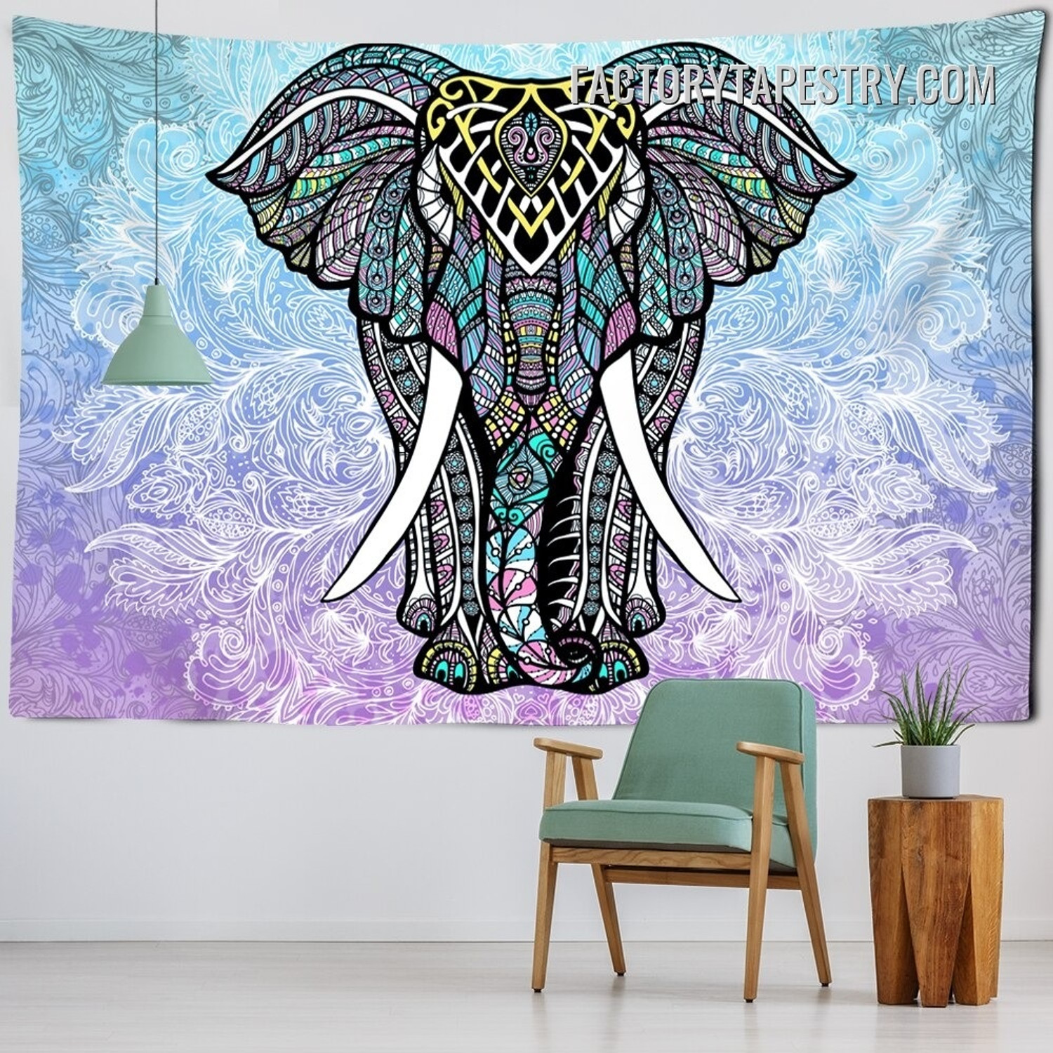 Colorful Elephant Animal Psychedelic Tapestry Art