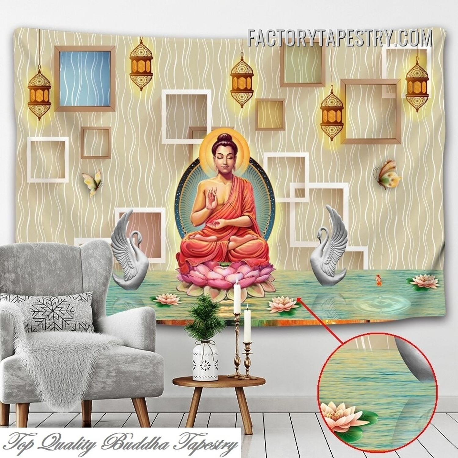 Buddha Lotus 3D Spiritual Modern Wall Hanging Tapestry for Bedroom Dorm Home Decoration