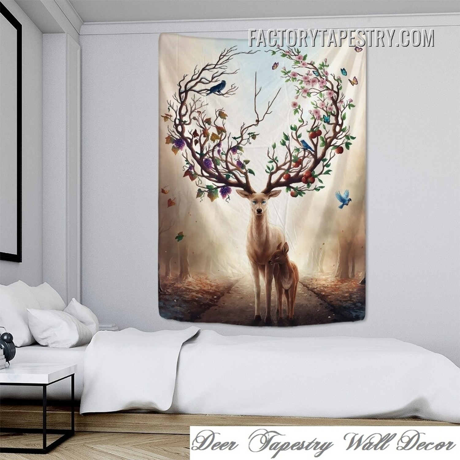 Fantasy Deer with Beautiful Antlers Animal Landscape Modern Wall Hanging Tapestry for Home Decoration