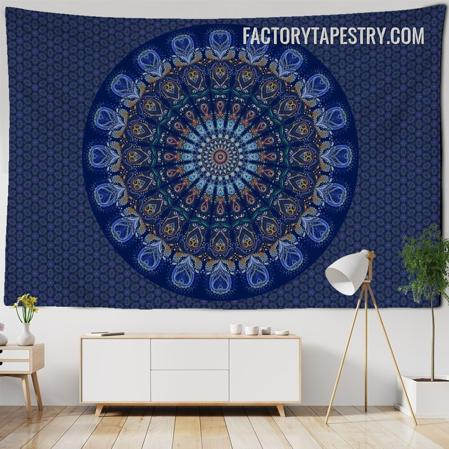 Blue Indian Mandala Tapestry Bohemian Wall Hanging Tapestries for Room Decoration